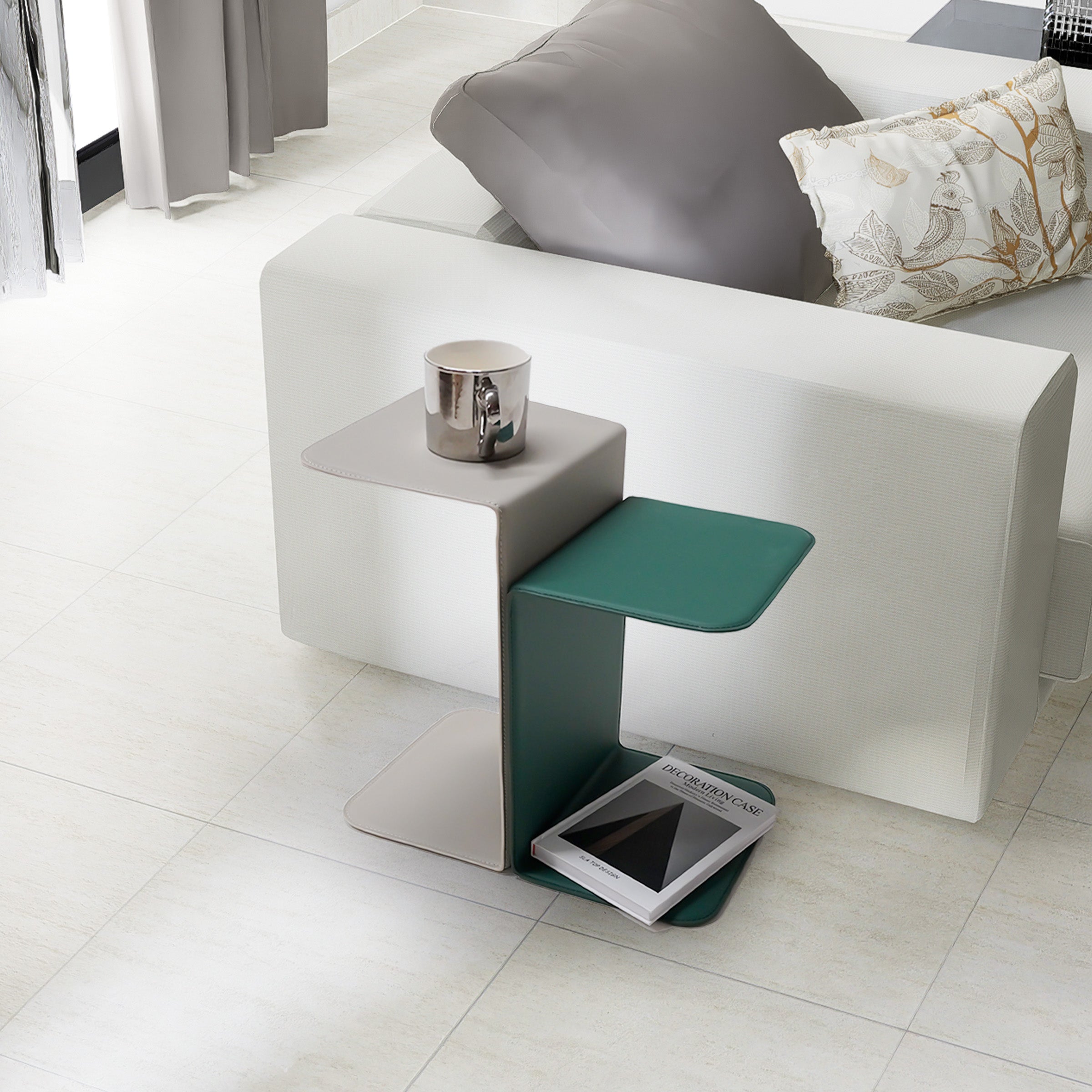 Two-Tiered Saddle Leather Side Table LT-070 - Side Tables - ebarza Furniture UAE | Shop Modern Furniture in Abu Dhabi & Dubai - مفروشات ايبازرا في الامارات | تسوق اثاث عصري وديكورات مميزة في دبي وابوظبي