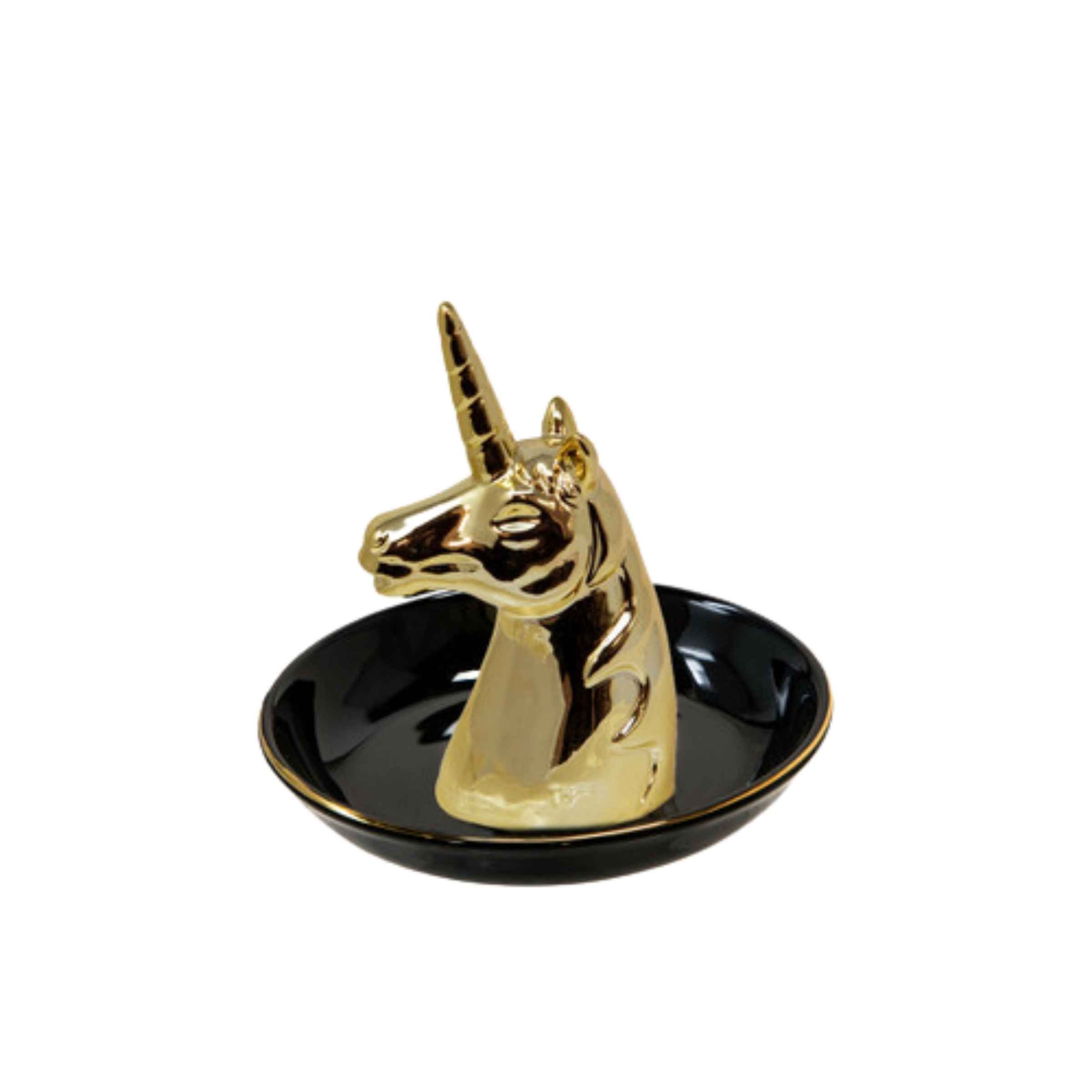 Unicorn Trinket Ceramic Tray 15 Cm - Black And Gold 12747-23 - Home Decor Figurines - ebarza Furniture UAE | Shop Modern Furniture in Abu Dhabi & Dubai - مفروشات ايبازرا في الامارات | تسوق اثاث عصري وديكورات مميزة في دبي وابوظبي