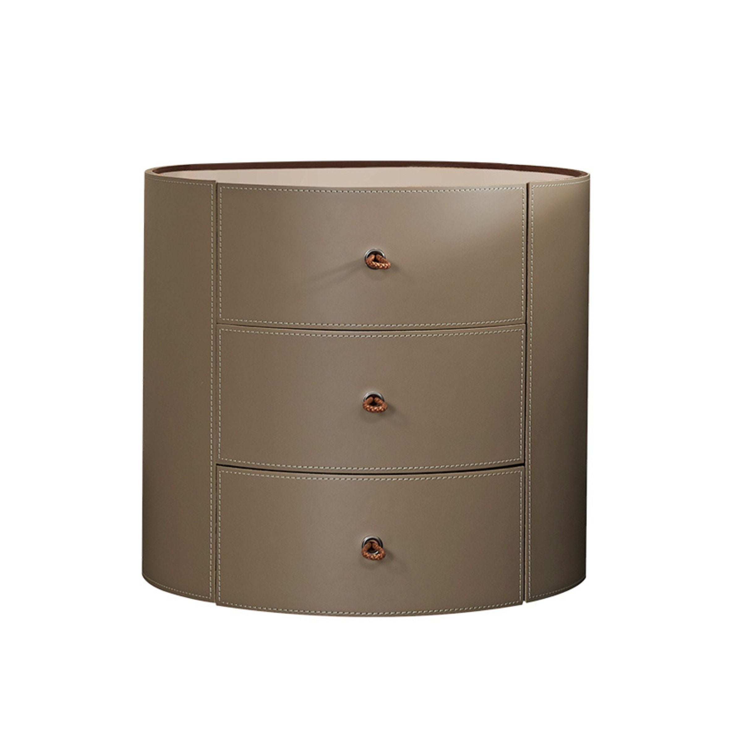 Verona Beige Walnut Veneer Saddle Leather Side Table/Cabinet MLL-T38 - Bedside Tables - ebarza Furniture UAE | Shop Modern Furniture in Abu Dhabi & Dubai - مفروشات ايبازرا في الامارات | تسوق اثاث عصري وديكورات مميزة في دبي وابوظبي