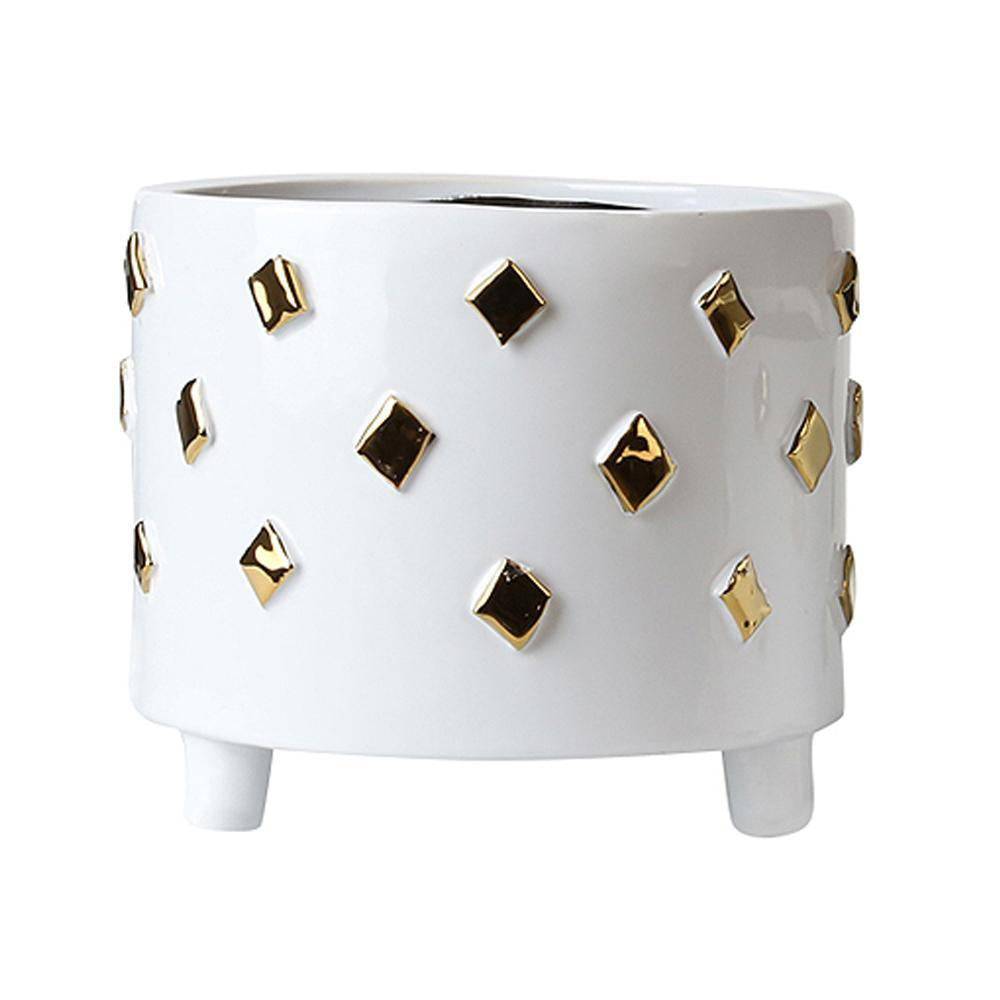White & Golden Ceramic Bowl-A Fa-D2048A - Planter Boxes - ebarza Furniture UAE | Shop Modern Furniture in Abu Dhabi & Dubai - مفروشات ايبازرا في الامارات | تسوق اثاث عصري وديكورات مميزة في دبي وابوظبي