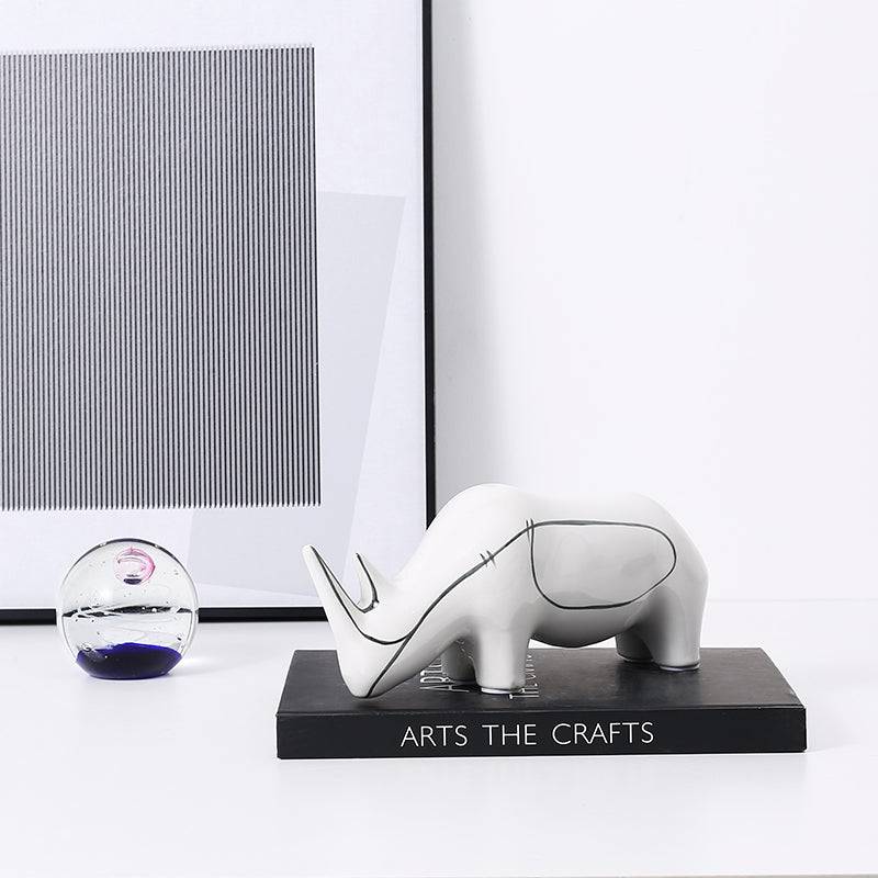 White Hand Painted Rhino Ornament-B Fa-D21084B - Home Decor Figurines - ebarza Furniture UAE | Shop Modern Furniture in Abu Dhabi & Dubai - مفروشات ايبازرا في الامارات | تسوق اثاث عصري وديكورات مميزة في دبي وابوظبي