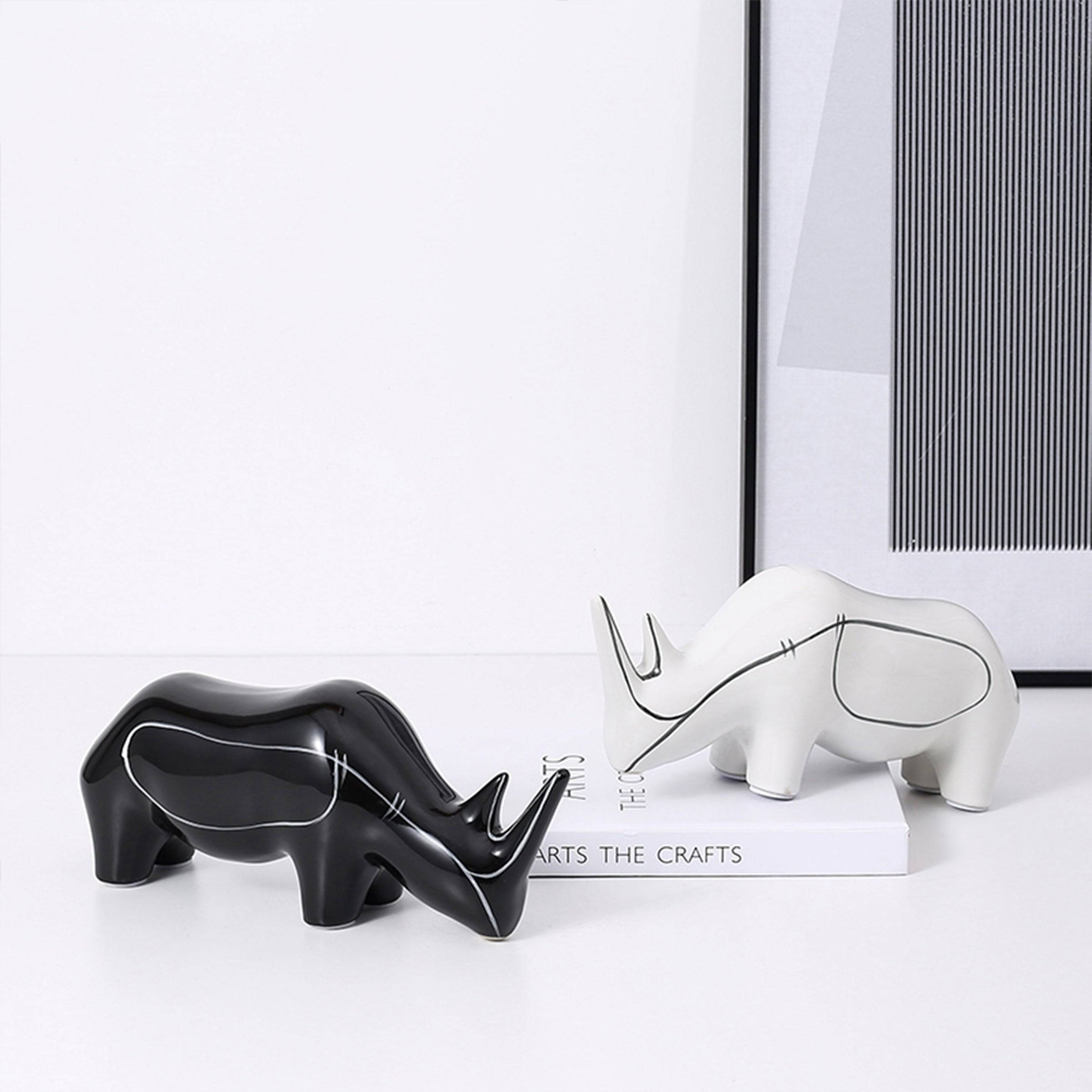 White Hand Painted Rhino Ornament-B Fa-D21084B - Home Decor Figurines - ebarza Furniture UAE | Shop Modern Furniture in Abu Dhabi & Dubai - مفروشات ايبازرا في الامارات | تسوق اثاث عصري وديكورات مميزة في دبي وابوظبي