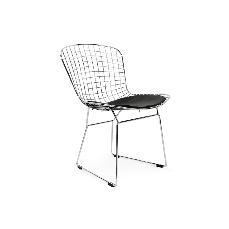 Wire Bar Stool & Pu Leather Cushion Bp8020-Cr(Black Cushion) - Chairs - ebarza Furniture UAE | Shop Modern Furniture in Abu Dhabi & Dubai - مفروشات ايبازرا في الامارات | تسوق اثاث عصري وديكورات مميزة في دبي وابوظبي