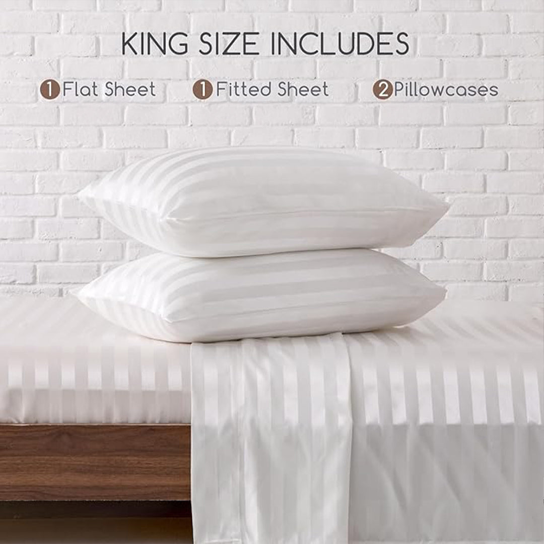 White Natural Bamboo Double Bedding Set - SRK 240TC - Bedding - ebarza Furniture UAE | Shop Modern Furniture in Abu Dhabi & Dubai - مفروشات ايبازرا في الامارات | تسوق اثاث عصري وديكورات مميزة في دبي وابوظبي