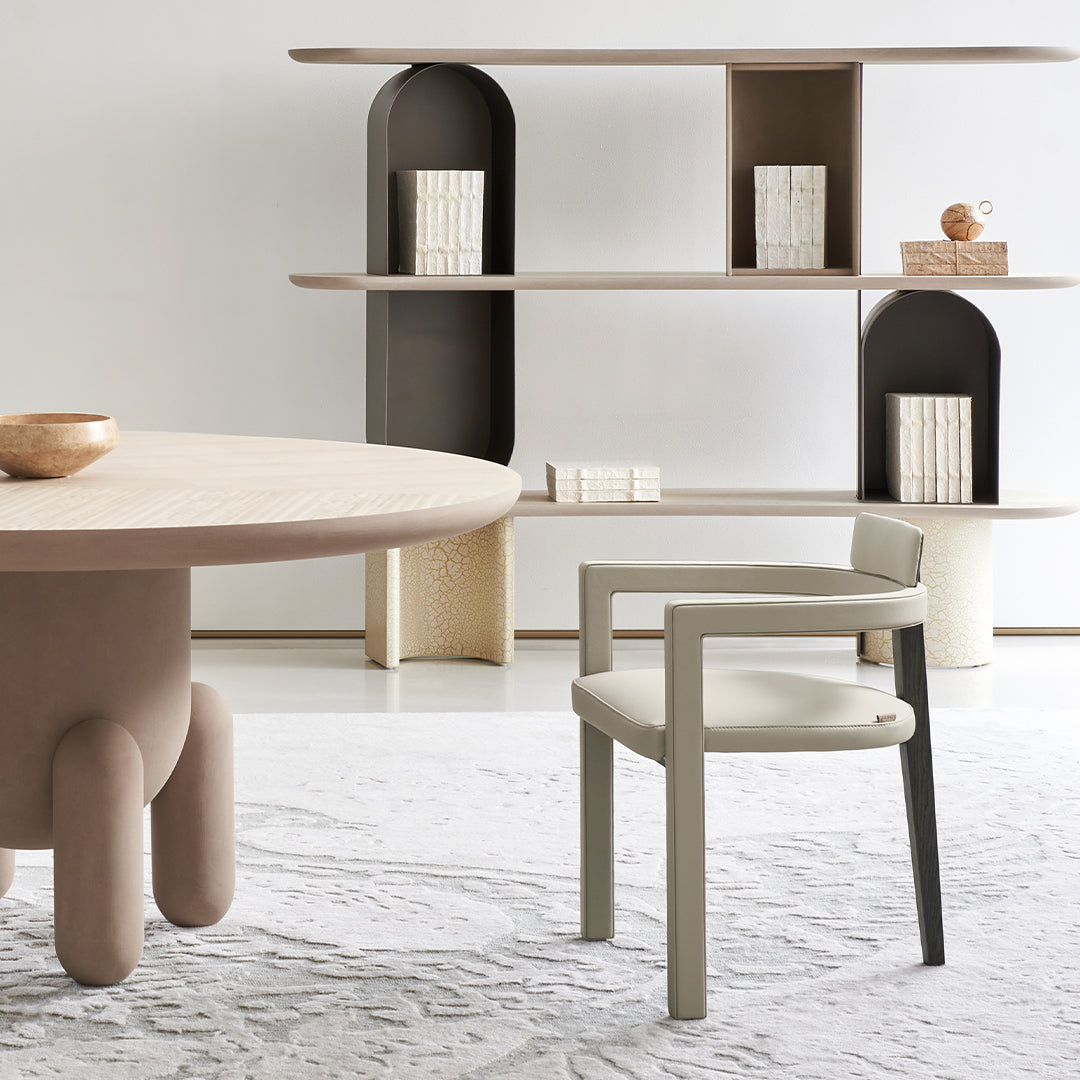 Zephyr Veneer Round Dining Table BMCJ-CT6091 - Dining Tables - ebarza Furniture UAE | Shop Modern Furniture in Abu Dhabi & Dubai - مفروشات ايبازرا في الامارات | تسوق اثاث عصري وديكورات مميزة في دبي وابوظبي