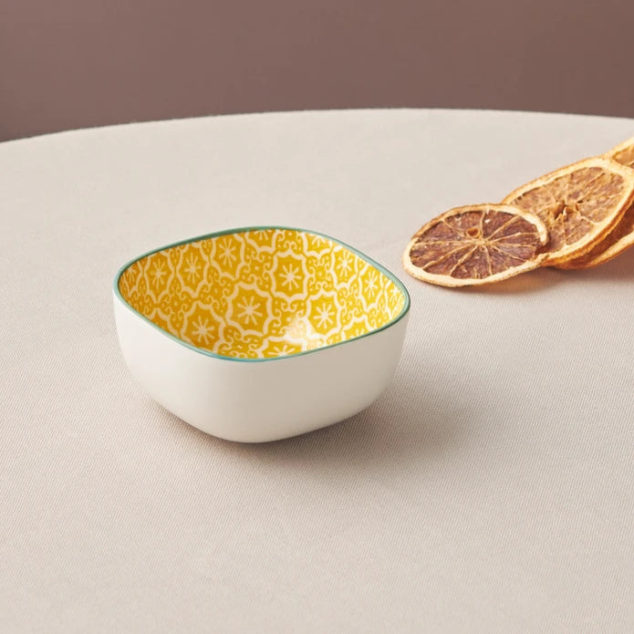 Karaca Floral Yellow Square Snack Bowl 10 cm 153.03.08.2982 - Bowls - ebarza Furniture UAE | Shop Modern Furniture in Abu Dhabi & Dubai - مفروشات ايبازرا في الامارات | تسوق اثاث عصري وديكورات مميزة في دبي وابوظبي