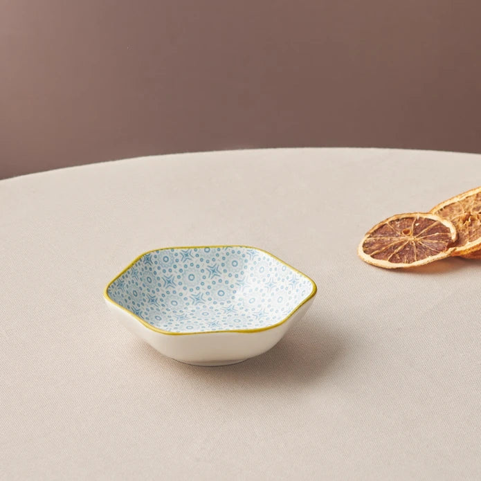 Karaca Floral Blue Hexagon Snack Plate 10 cm 153.03.08.2984 - Bowls - ebarza Furniture UAE | Shop Modern Furniture in Abu Dhabi & Dubai - مفروشات ايبازرا في الامارات | تسوق اثاث عصري وديكورات مميزة في دبي وابوظبي