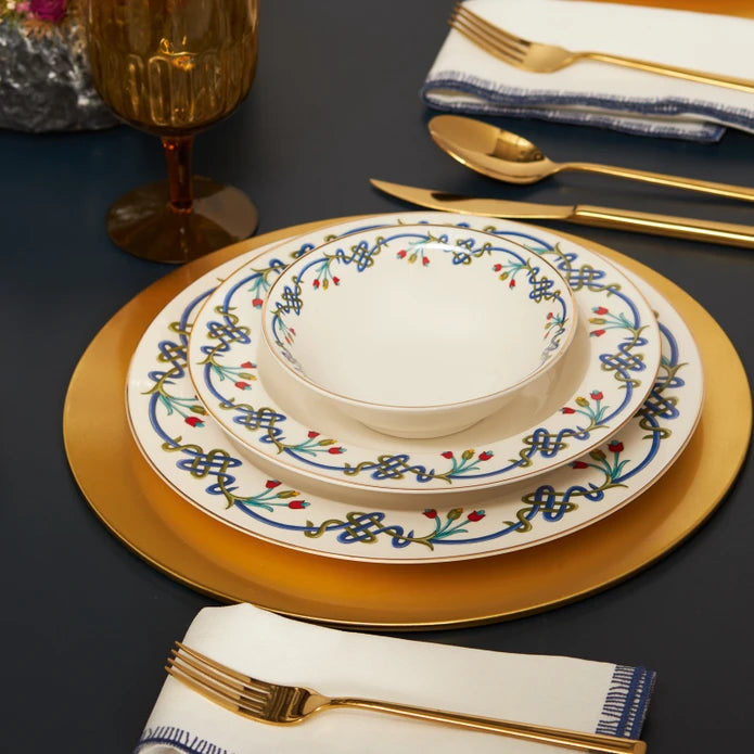 Karaca Knot Gold 56 Pieces Dinnerware Set For 12 Persons 153.03.08.1405 - Dinnerware Sets - ebarza Furniture UAE | Shop Modern Furniture in Abu Dhabi & Dubai - مفروشات ايبازرا في الامارات | تسوق اثاث عصري وديكورات مميزة في دبي وابوظبي