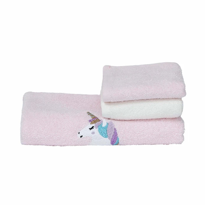 Karaca Sarah Anderson Unicorn 3-Piece Powder 100% Cotton Towel Set 160.02.01.0723 - Towels - ebarza Furniture UAE | Shop Modern Furniture in Abu Dhabi & Dubai - مفروشات ايبازرا في الامارات | تسوق اثاث عصري وديكورات مميزة في دبي وابوظبي