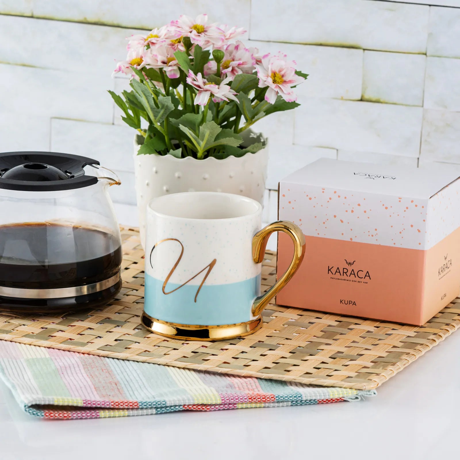 Karaca U Letter Mug 153.03.06.1627 - Mugs - ebarza Furniture UAE | Shop Modern Furniture in Abu Dhabi & Dubai - مفروشات ايبازرا في الامارات | تسوق اثاث عصري وديكورات مميزة في دبي وابوظبي