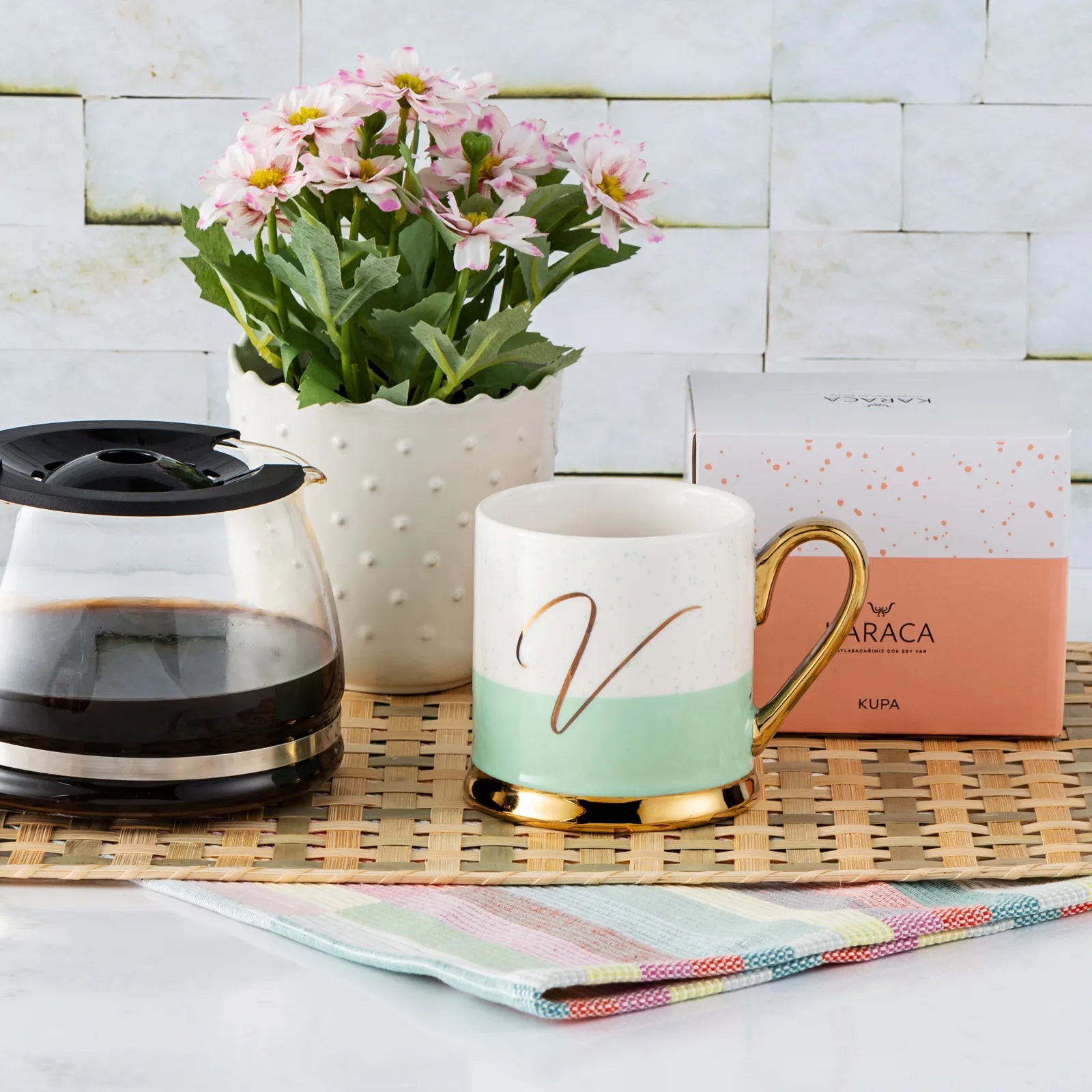 Karaca V Letter Mug 153.03.06.1628 - Mugs - ebarza Furniture UAE | Shop Modern Furniture in Abu Dhabi & Dubai - مفروشات ايبازرا في الامارات | تسوق اثاث عصري وديكورات مميزة في دبي وابوظبي