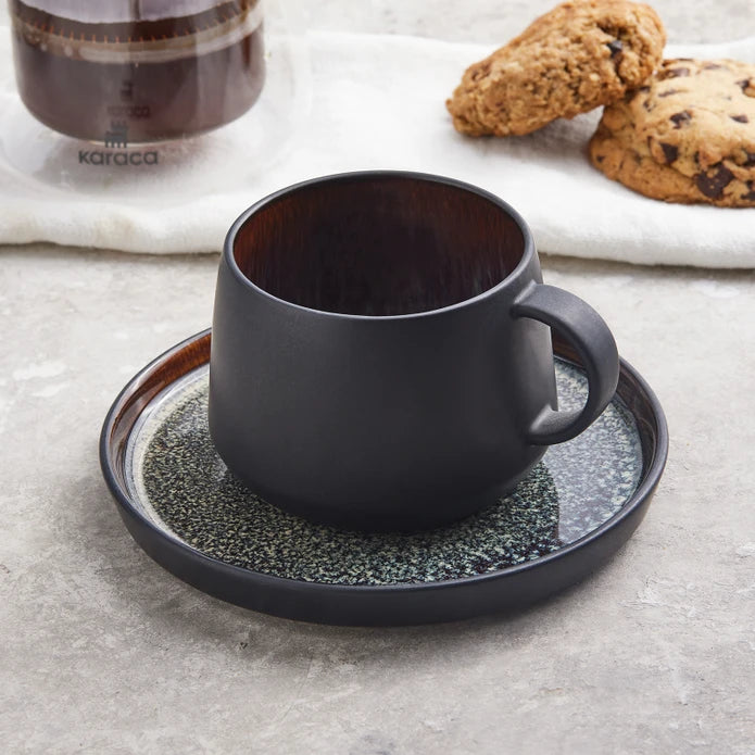 Karaca Black Galactic Single Set of Tea Cups 300 ml 153.03.06.7235 - Tea Sets - ebarza Furniture UAE | Shop Modern Furniture in Abu Dhabi & Dubai - مفروشات ايبازرا في الامارات | تسوق اثاث عصري وديكورات مميزة في دبي وابوظبي
