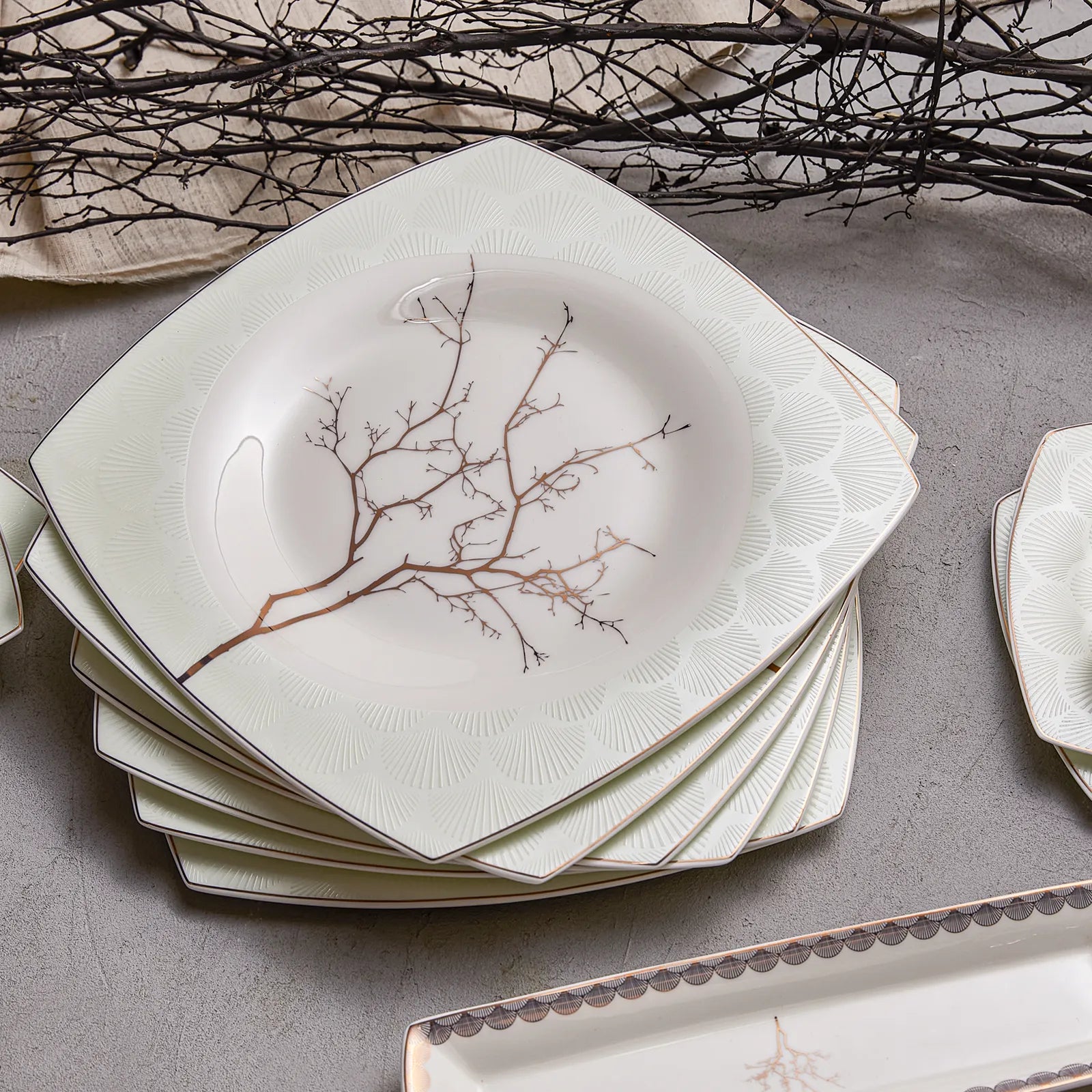 Karaca Fine Pearl Banyan 26 Pieces 6 Person Breakfast Set Square 153.03.08.0647 - Dinnerware Sets - ebarza Furniture UAE | Shop Modern Furniture in Abu Dhabi & Dubai - مفروشات ايبازرا في الامارات | تسوق اثاث عصري وديكورات مميزة في دبي وابوظبي