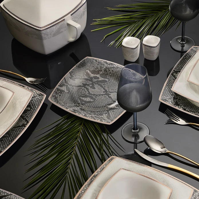 Karaca Fine Pearl Şahmeran 26 Pieces Square Breakfast Set For 6 Persons 153.03.08.2624 - Dinnerware Sets - ebarza Furniture UAE | Shop Modern Furniture in Abu Dhabi & Dubai - مفروشات ايبازرا في الامارات | تسوق اثاث عصري وديكورات مميزة في دبي وابوظبي