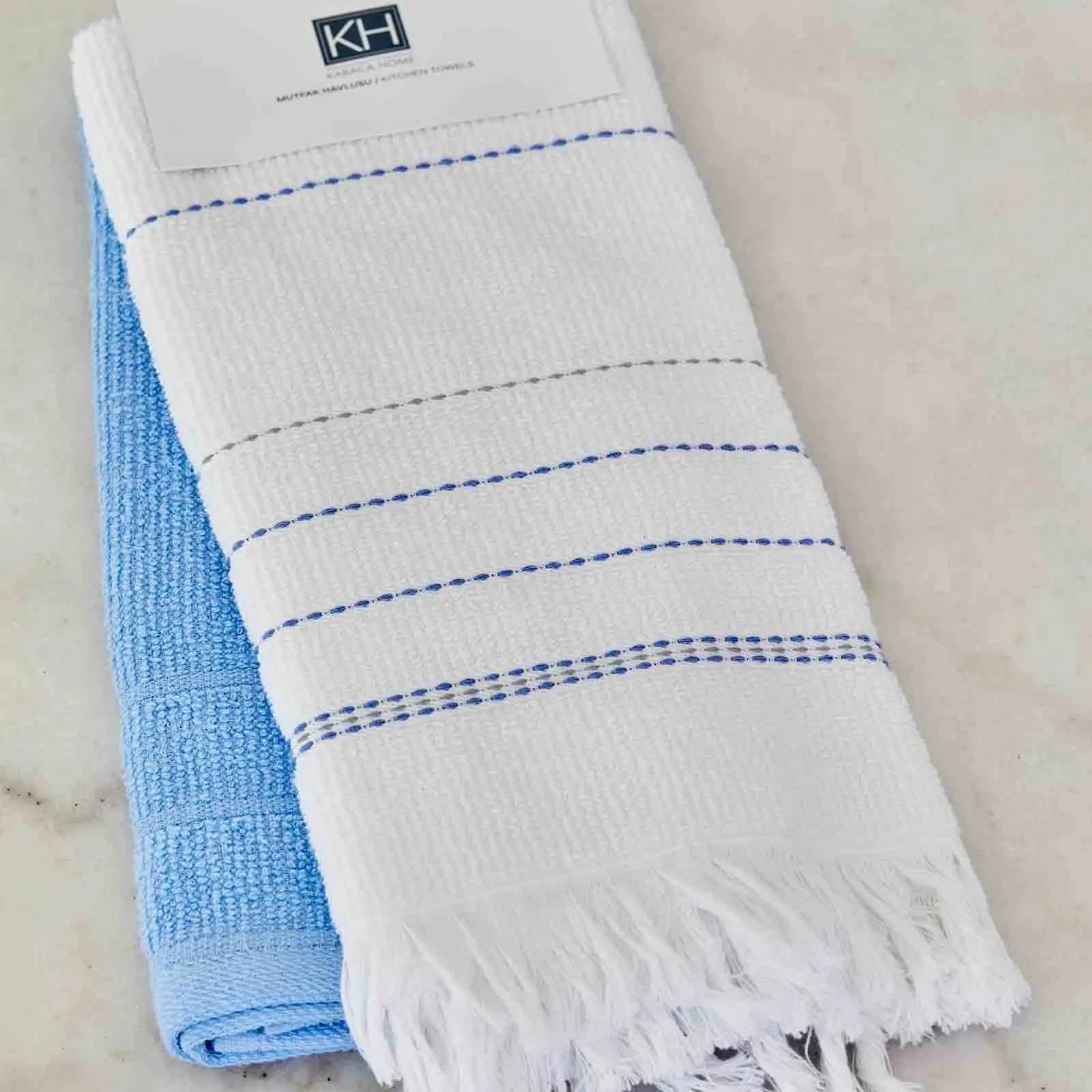 Karaca Home Alisa Blue 2 Piece Kitchen Towel 60X40Cm 200.18.01.0395 - Towels - ebarza Furniture UAE | Shop Modern Furniture in Abu Dhabi & Dubai - مفروشات ايبازرا في الامارات | تسوق اثاث عصري وديكورات مميزة في دبي وابوظبي