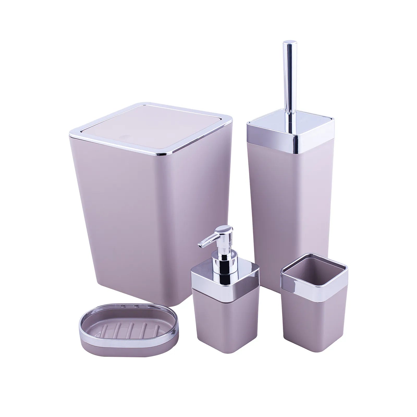 Karaca Home Gray/Silver 5 Piece Square Bathroom Set 300.21.02.0024 - Bathroom Accessories - ebarza Furniture UAE | Shop Modern Furniture in Abu Dhabi & Dubai - مفروشات ايبازرا في الامارات | تسوق اثاث عصري وديكورات مميزة في دبي وابوظبي