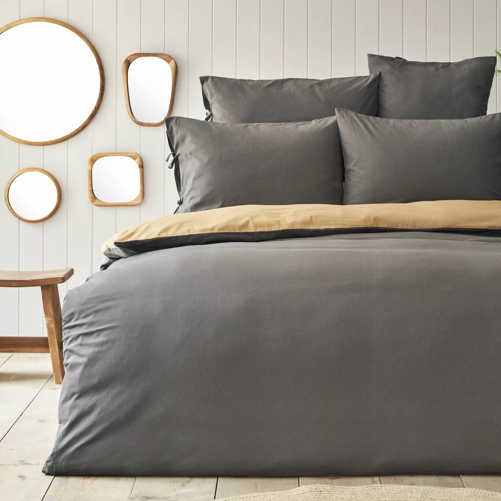 Karaca Nautica Home Bow Anthracite Mustard Double Sided Double Duvet Cover Set 180.01.01.0399 - Bedding - ebarza Furniture UAE | Shop Modern Furniture in Abu Dhabi & Dubai - مفروشات ايبازرا في الامارات | تسوق اثاث عصري وديكورات مميزة في دبي وابوظبي