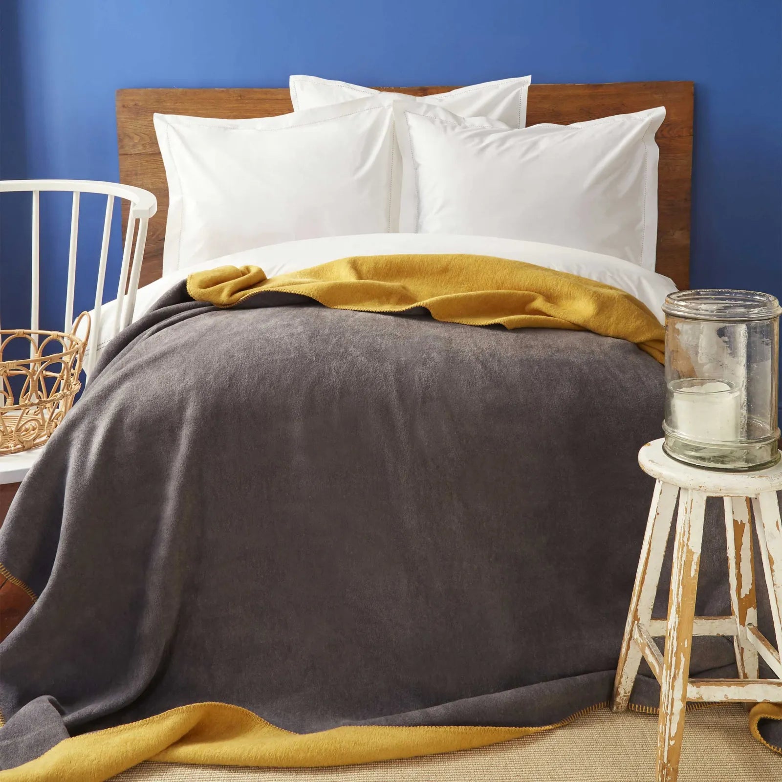 Karaca Nautica Home Jetty Mustard Anthracite Double Sided Single Cotton Blanket 180.01.01.0446 - Blankets - ebarza Furniture UAE | Shop Modern Furniture in Abu Dhabi & Dubai - مفروشات ايبازرا في الامارات | تسوق اثاث عصري وديكورات مميزة في دبي وابوظبي