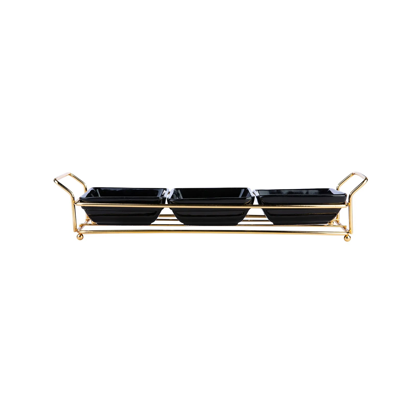 Karaca Sarah 3-Piece Gold-Black Plate Treats 153.20.01.0180 - Trays - ebarza Furniture UAE | Shop Modern Furniture in Abu Dhabi & Dubai - مفروشات ايبازرا في الامارات | تسوق اثاث عصري وديكورات مميزة في دبي وابوظبي