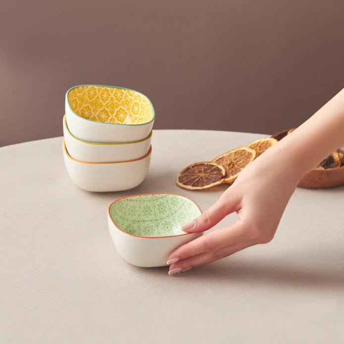 Karaca Floral Yellow Square Snack Bowl 10 cm 153.03.08.2982 - Bowls - ebarza Furniture UAE | Shop Modern Furniture in Abu Dhabi & Dubai - مفروشات ايبازرا في الامارات | تسوق اثاث عصري وديكورات مميزة في دبي وابوظبي
