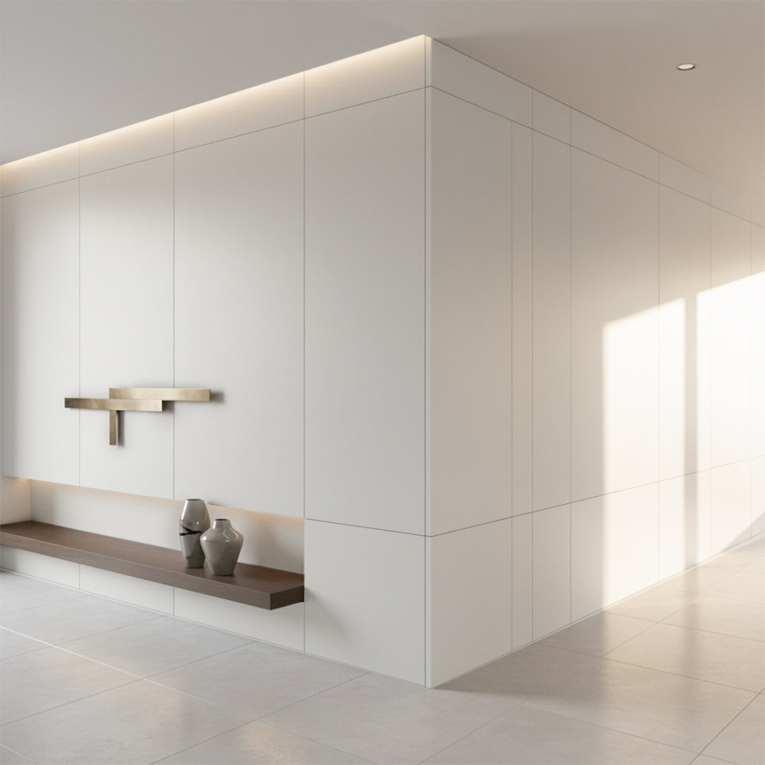 122*320cm WPC DECORATION WALL PANEL BB STICHING+FILM FOLDING  COLOUR :Light Grey H240YP