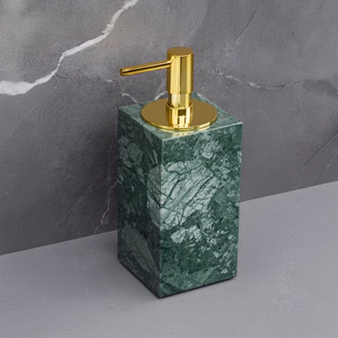 Indian Green Marble Square High Hand Sanitizer Bottle (Bright Gold Nozzle) SBK840-1 -  Bathroom Accessories - ebarza Furniture UAE | Shop Modern Furniture in Abu Dhabi & Dubai - مفروشات ايبازرا في الامارات | تسوق اثاث عصري وديكورات مميزة في دبي وابوظبي