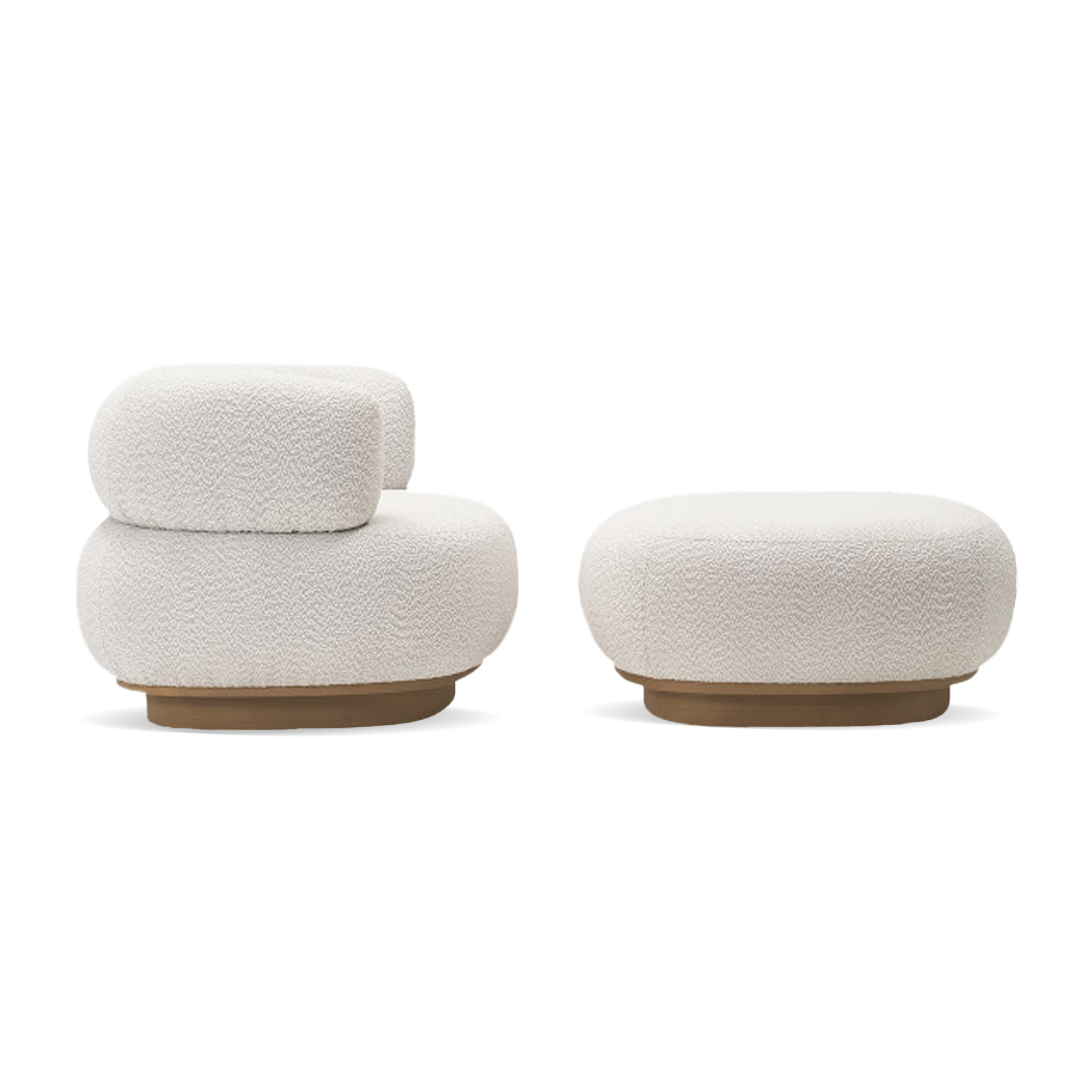 Modern RoundBack Chair With Ottoman - Ivory 17088Ra/ 17088E -  Lounge Chairs - ebarza Furniture UAE | Shop Modern Furniture in Abu Dhabi & Dubai - مفروشات ايبازرا في الامارات | تسوق اثاث عصري وديكورات مميزة في دبي وابوظبي