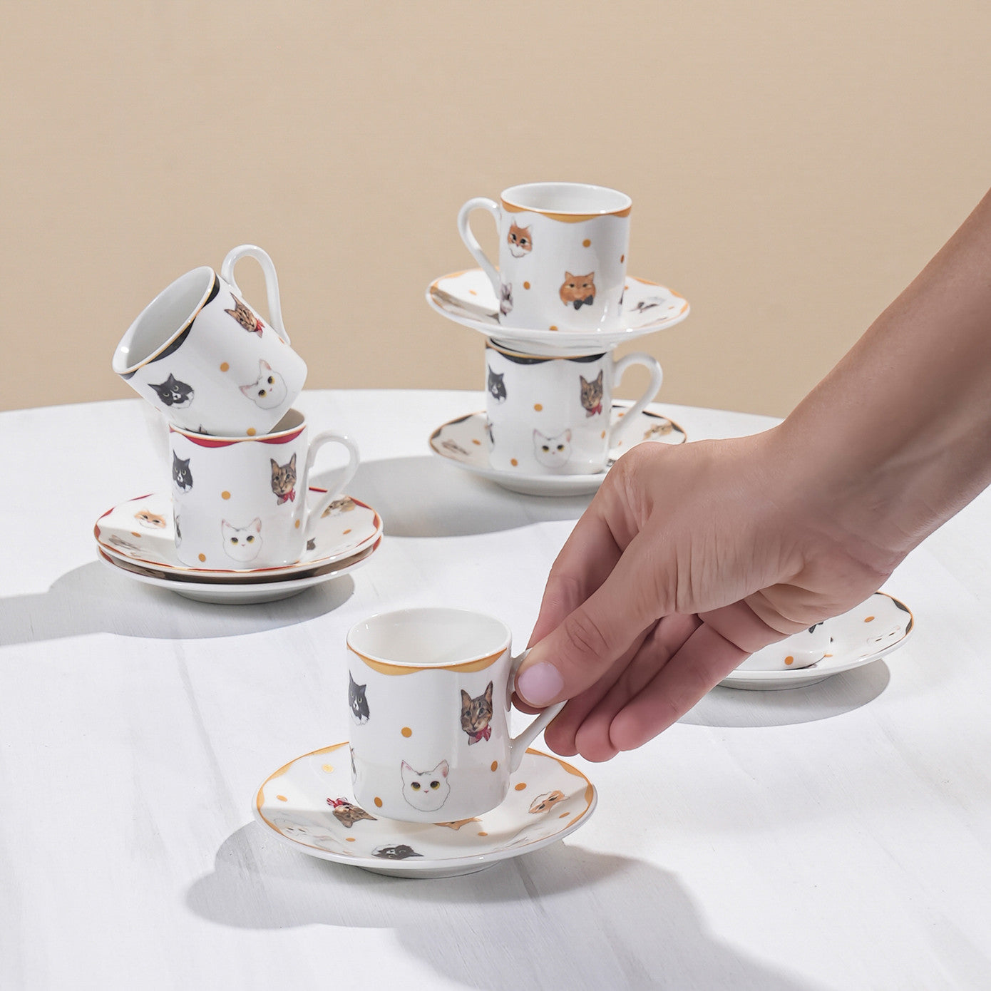 Pre-order 25 Days Delivery - Karaca Gato Coffee Cup Set of 6 People 80 ml 153.03.06.8749 -  Coffee Sets - ebarza Furniture UAE | Shop Modern Furniture in Abu Dhabi & Dubai - مفروشات ايبازرا في الامارات | تسوق اثاث عصري وديكورات مميزة في دبي وابوظبي