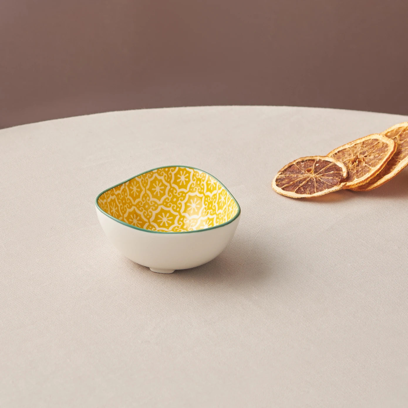 Pre-order 25 Days Delivery - Karaca Floral Yellow Triangle Snack Bowl 10 cm 153.03.08.2990 -  Bowls - ebarza Furniture UAE | Shop Modern Furniture in Abu Dhabi & Dubai - مفروشات ايبازرا في الامارات | تسوق اثاث عصري وديكورات مميزة في دبي وابوظبي