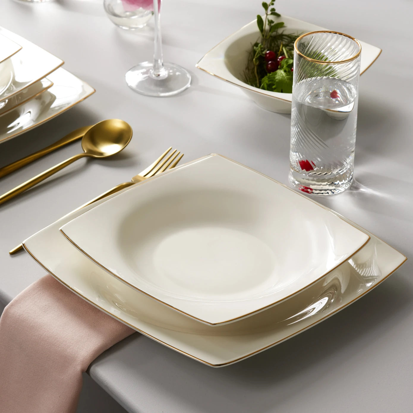 Pre-order 25 Days Delivery - Karaca Blaine New Bone 24 Piece 6 Person Square Dinner Set Gold 153.09.01.0926 -  Dinnerware Sets - ebarza Furniture UAE | Shop Modern Furniture in Abu Dhabi & Dubai - مفروشات ايبازرا في الامارات | تسوق اثاث عصري وديكورات مميزة في دبي وابوظبي