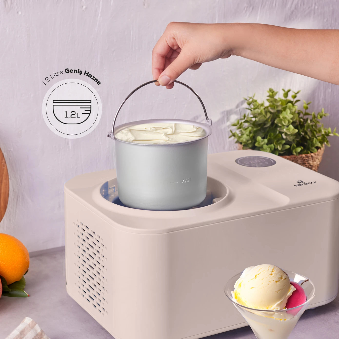 Pre-order 25 Days Delivery - Karaca 2 in 1 Automatic Ice Cream Maker Machine with Mixer and Freezer Vanilla 153.09.01.0964 -  Kitchen Appliances - ebarza Furniture UAE | Shop Modern Furniture in Abu Dhabi & Dubai - مفروشات ايبازرا في الامارات | تسوق اثاث عصري وديكورات مميزة في دبي وابوظبي