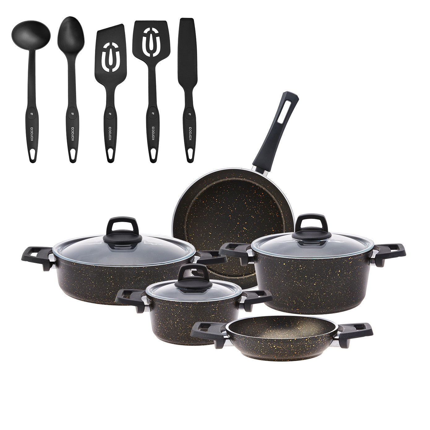 Pre-order 25 Days Delivery - Karaca Biogranit V2 13 Piece Cookware Set Black Gold 153.09.01.3920 -  Cookware Sets - ebarza Furniture UAE | Shop Modern Furniture in Abu Dhabi & Dubai - مفروشات ايبازرا في الامارات | تسوق اثاث عصري وديكورات مميزة في دبي وابوظبي