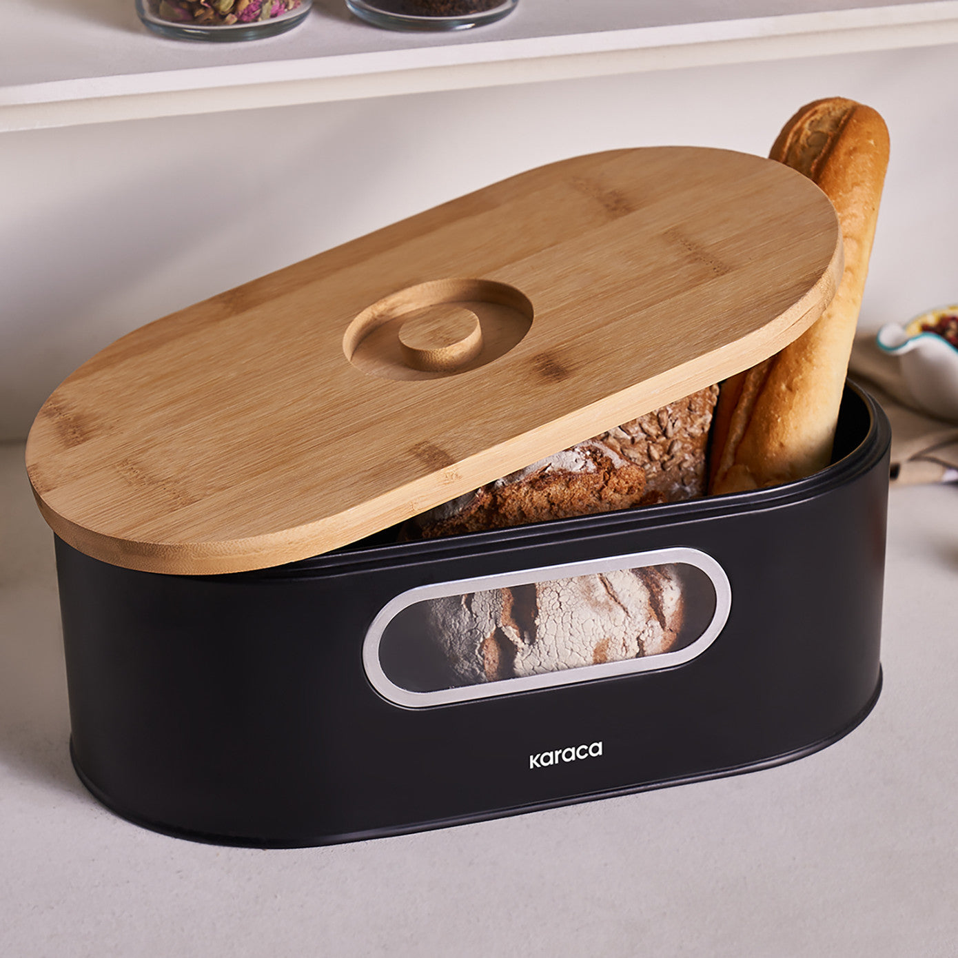 Pre-order 25 Days Delivery - Karaca Stream 2in1 Bread Box/Cutting Board Black 153.09.01.4247 -  Bread Boxes - ebarza Furniture UAE | Shop Modern Furniture in Abu Dhabi & Dubai - مفروشات ايبازرا في الامارات | تسوق اثاث عصري وديكورات مميزة في دبي وابوظبي