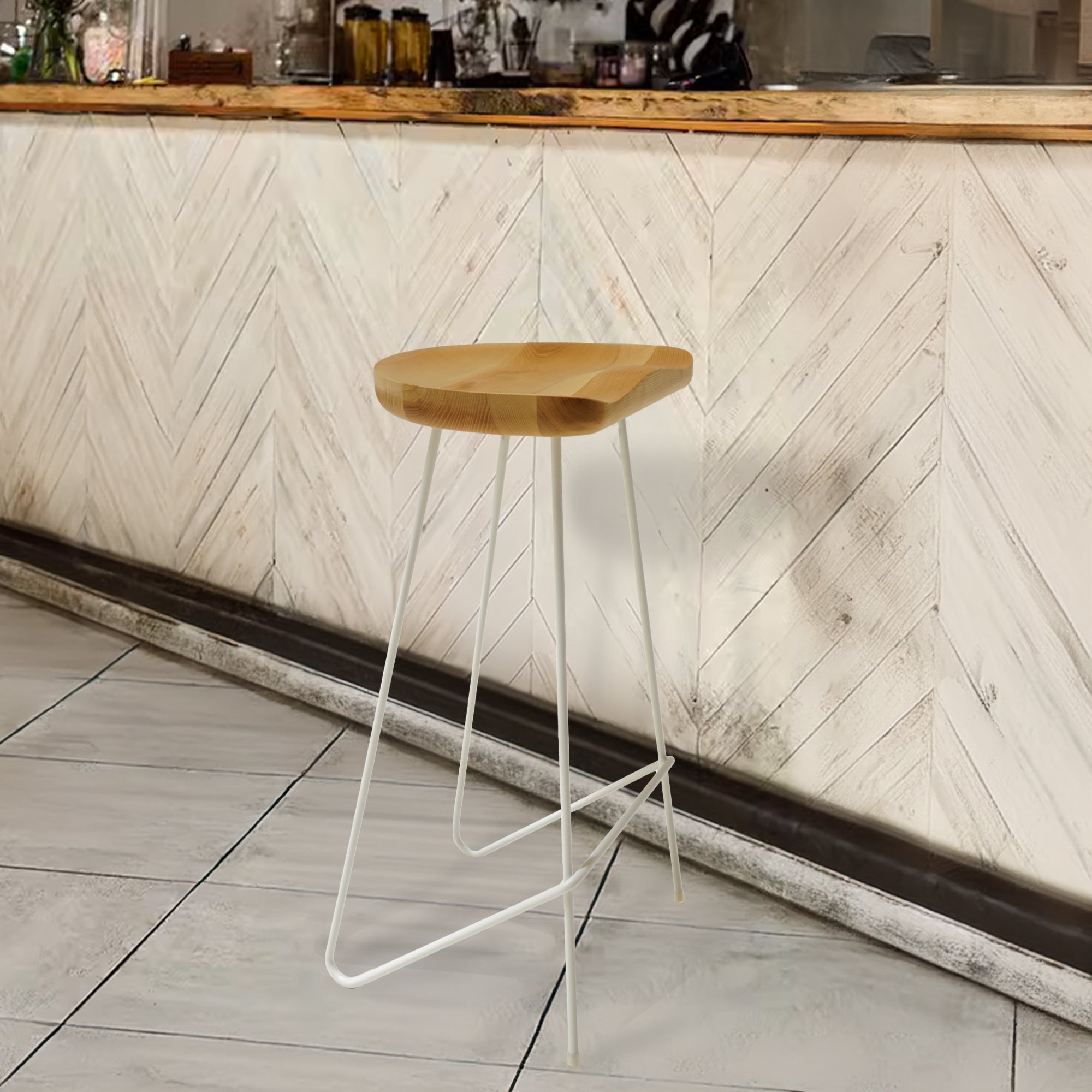 Solid Wood Bar Stool Ws-034E-W-Leg -  Bar Stools - ebarza Furniture UAE | Shop Modern Furniture in Abu Dhabi & Dubai - مفروشات ايبازرا في الامارات | تسوق اثاث عصري وديكورات مميزة في دبي وابوظبي