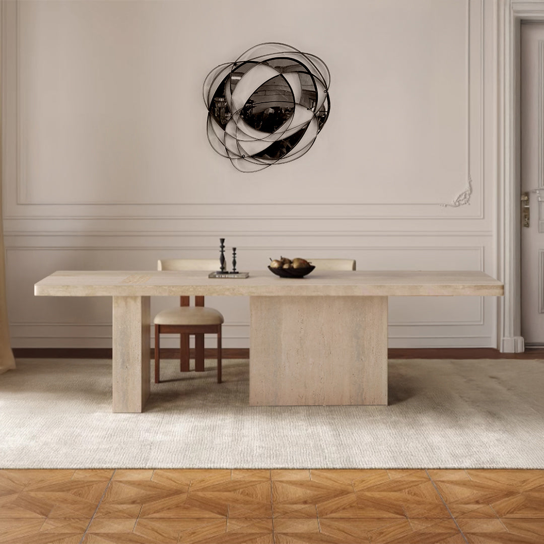 Athens Dining Table With Wooden Top & Travertine Base - EB01DT