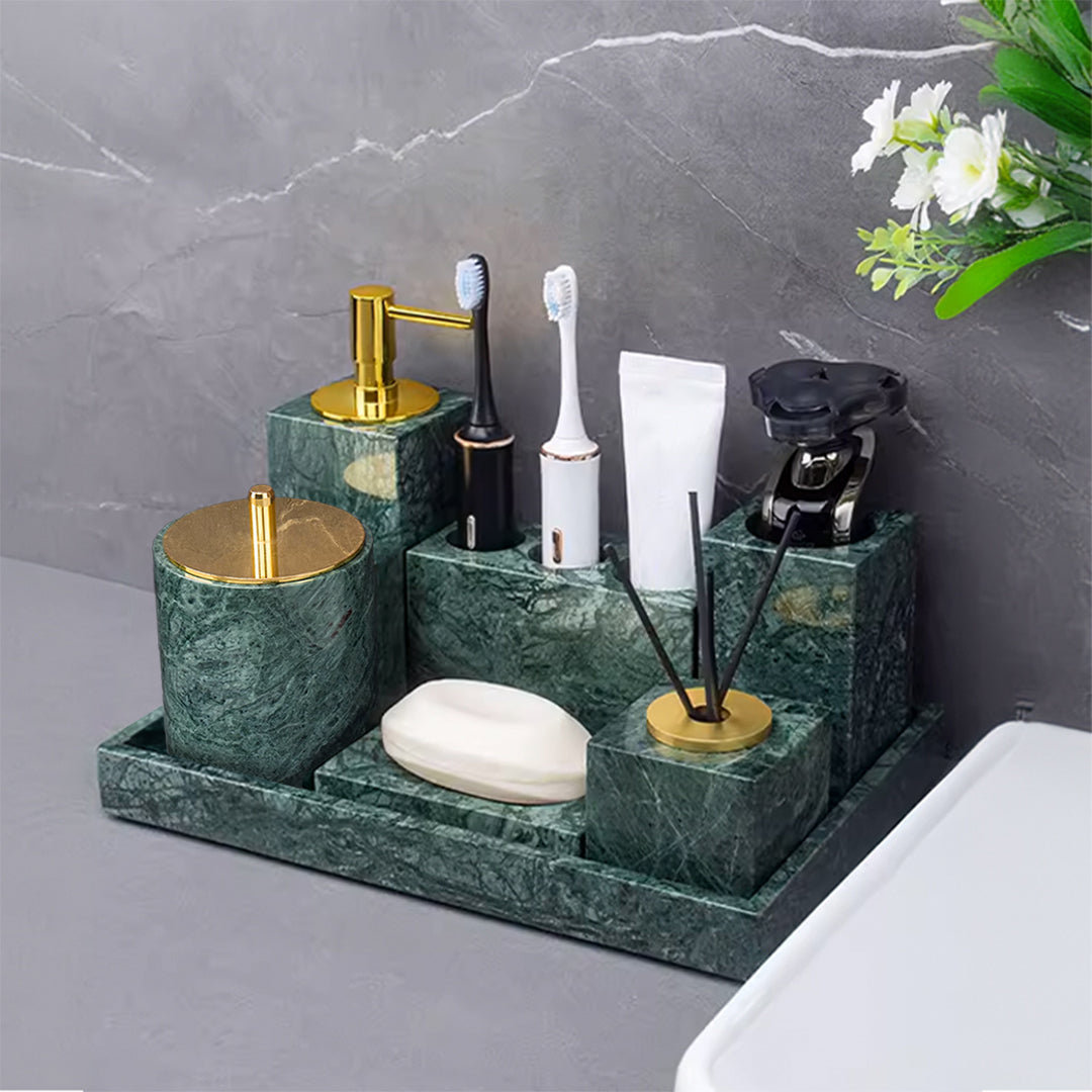 Indian Green Marble Three Hole Toothbrush Holder THB840 -  Bathroom Accessories - ebarza Furniture UAE | Shop Modern Furniture in Abu Dhabi & Dubai - مفروشات ايبازرا في الامارات | تسوق اثاث عصري وديكورات مميزة في دبي وابوظبي