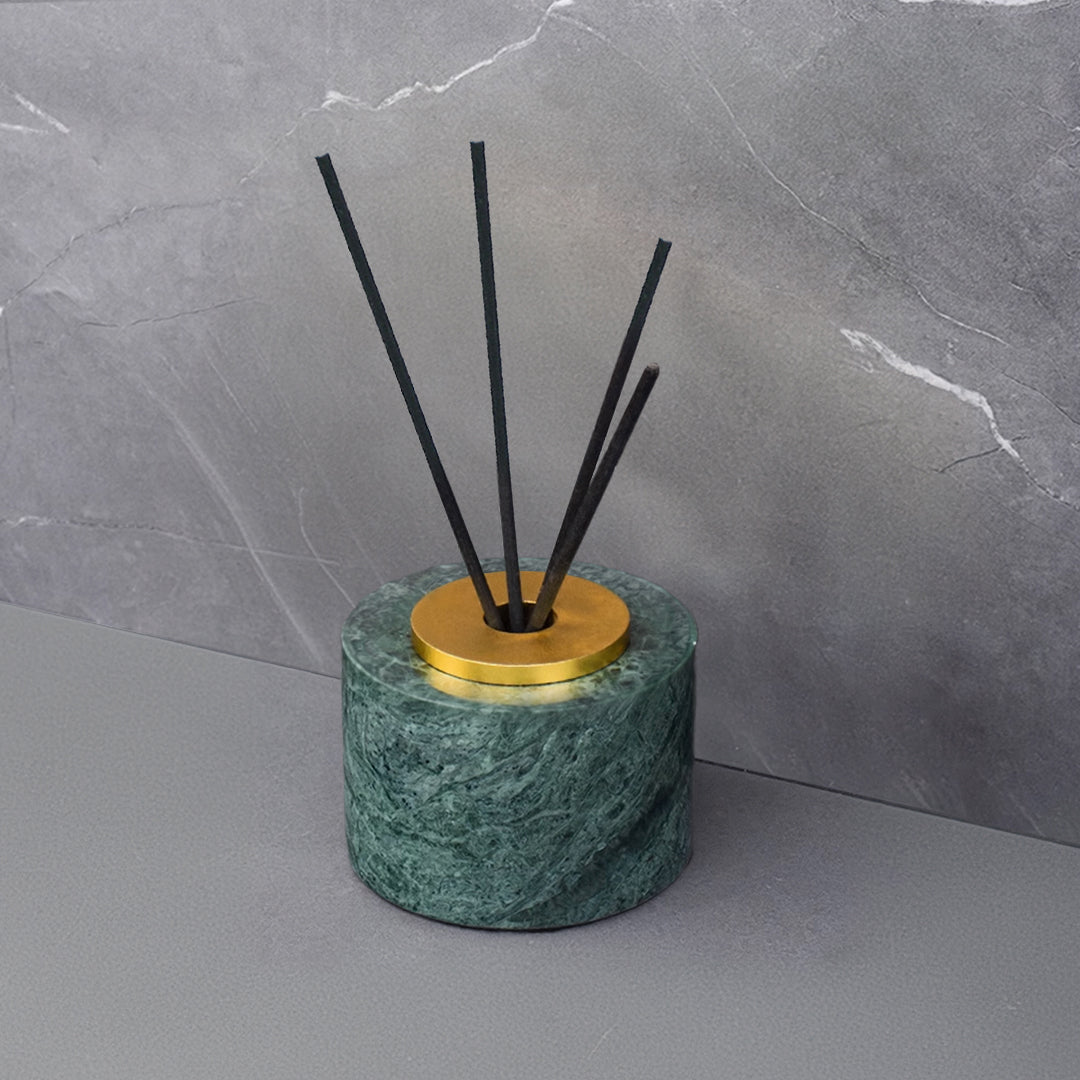 Indian Green Marble Circular Incense Dispenser (Bright Gold Accessory) KXP840C -  Stick Diffusers - ebarza Furniture UAE | Shop Modern Furniture in Abu Dhabi & Dubai - مفروشات ايبازرا في الامارات | تسوق اثاث عصري وديكورات مميزة في دبي وابوظبي