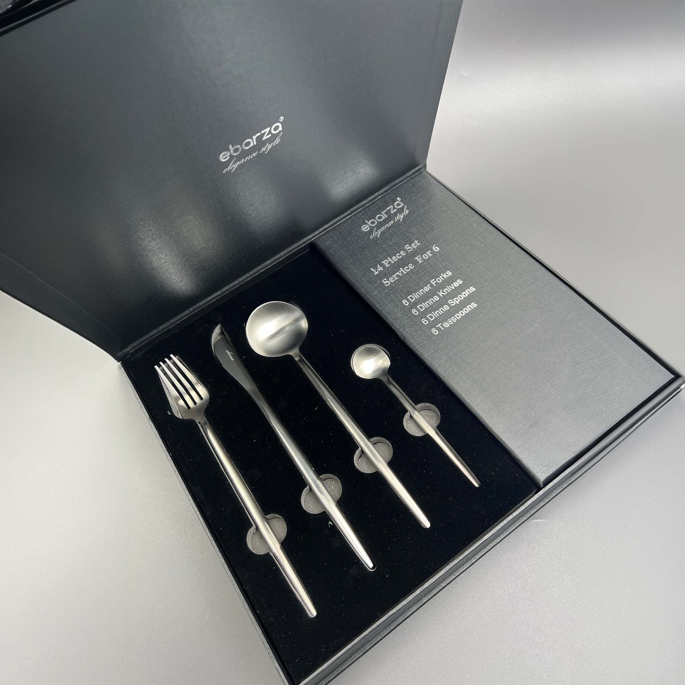 Obsidian Set of 24 pcs Matte Silver Cutlery Set  8048 -  Cutlery Sets | طقم أدوات مائدة أوبسيديان مكون من 24 قطعة باللون الفضي غير اللامع - ebarza Furniture UAE | Shop Modern Furniture in Abu Dhabi & Dubai - مفروشات ايبازرا في الامارات | تسوق اثاث عصري وديكورات مميزة في دبي وابوظبي