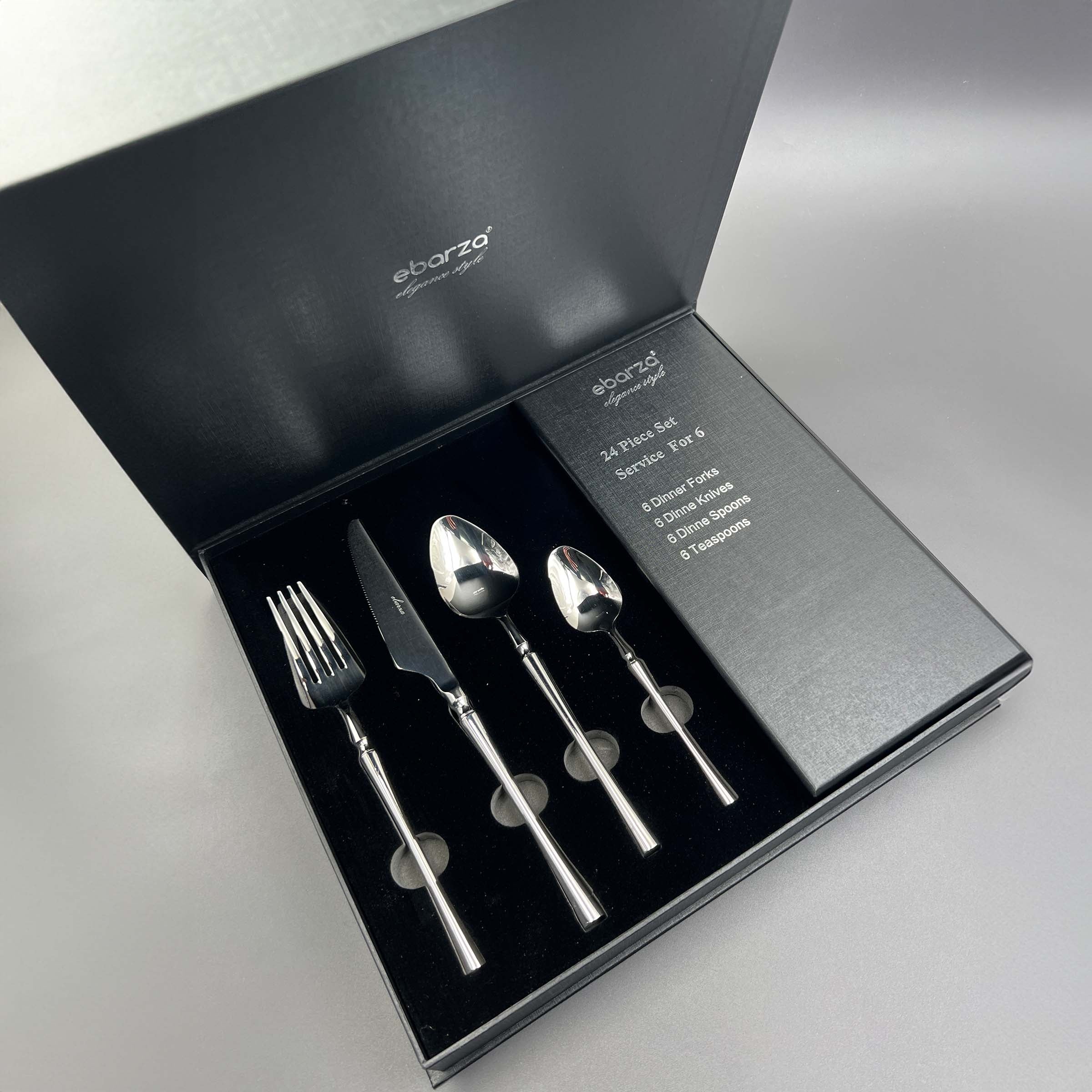 Jance Set of 24 pcs Mirror Silver Cutlery Set  8076 -  Cutlery Sets | طقم أدوات المائدة جانس 24 قطعة باللون الفضي المرآة - ebarza Furniture UAE | Shop Modern Furniture in Abu Dhabi & Dubai - مفروشات ايبازرا في الامارات | تسوق اثاث عصري وديكورات مميزة في دبي وابوظبي