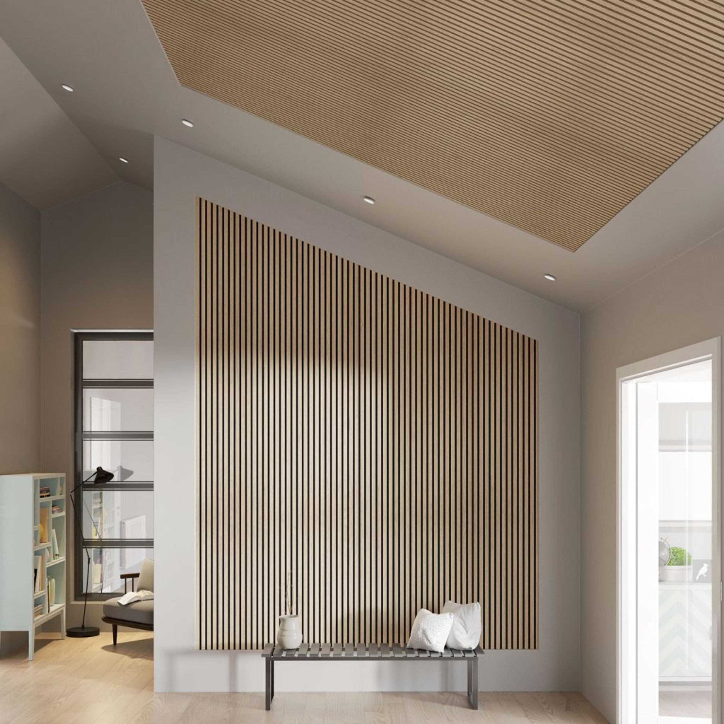 280x60x2.1 cm Slat Acoustic panel 35-15mm Fire Retardant Decoration Panel  White-Oak001 -  Wall Panels - ebarza Furniture UAE | Shop Modern Furniture in Abu Dhabi & Dubai - مفروشات ايبازرا في الامارات | تسوق اثاث عصري وديكورات مميزة في دبي وابوظبي