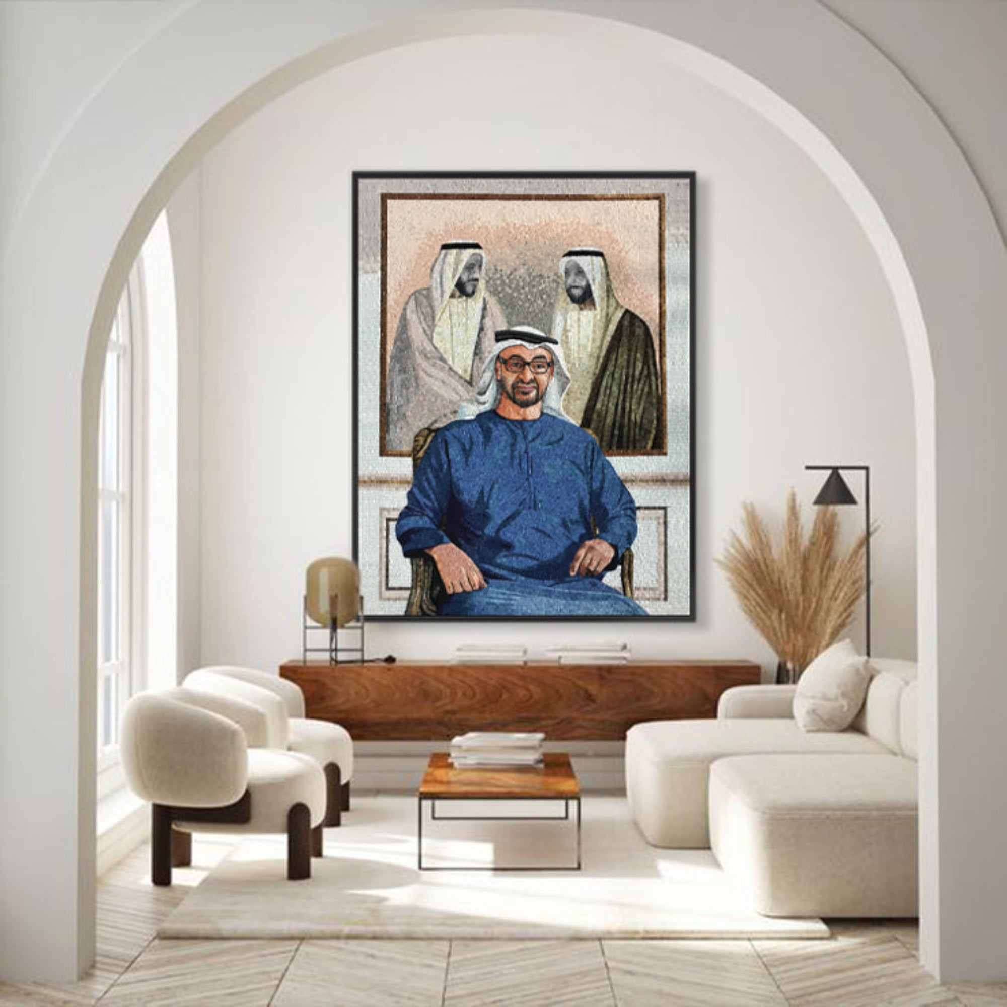 H. H. SH MUHAMMAD BIN ZAYED Handmade Ice Jade Mosaic Painting With Wooden Frame 150X203 Cm QP105 -  Paintings - ebarza Furniture UAE | Shop Modern Furniture in Abu Dhabi & Dubai - مفروشات ايبازرا في الامارات | تسوق اثاث عصري وديكورات مميزة في دبي وابوظبي