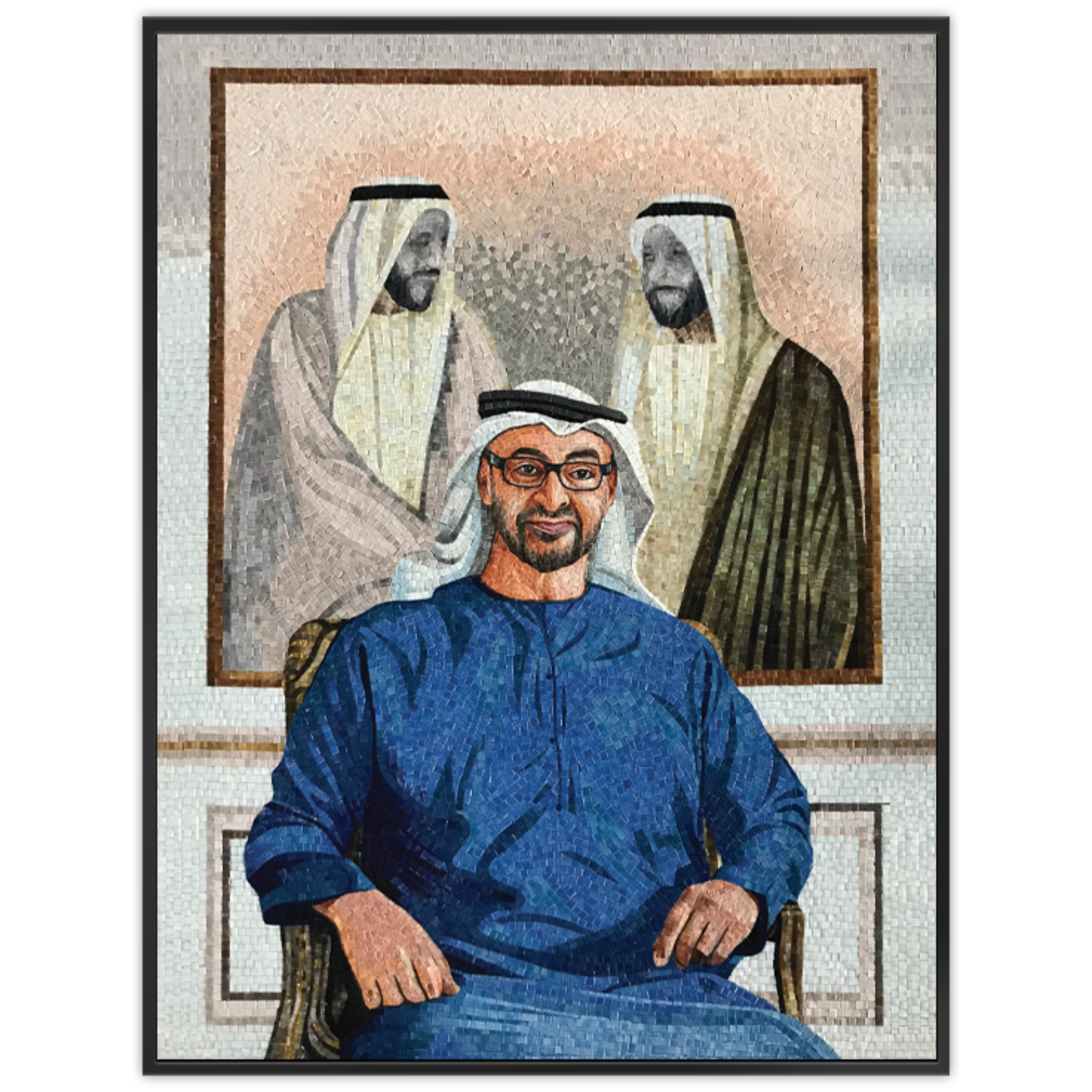 H. H. SH MUHAMMAD BIN ZAYED Handmade Ice Jade Mosaic Painting With Wooden Frame 150X203 Cm QP105 -  Paintings - ebarza Furniture UAE | Shop Modern Furniture in Abu Dhabi & Dubai - مفروشات ايبازرا في الامارات | تسوق اثاث عصري وديكورات مميزة في دبي وابوظبي