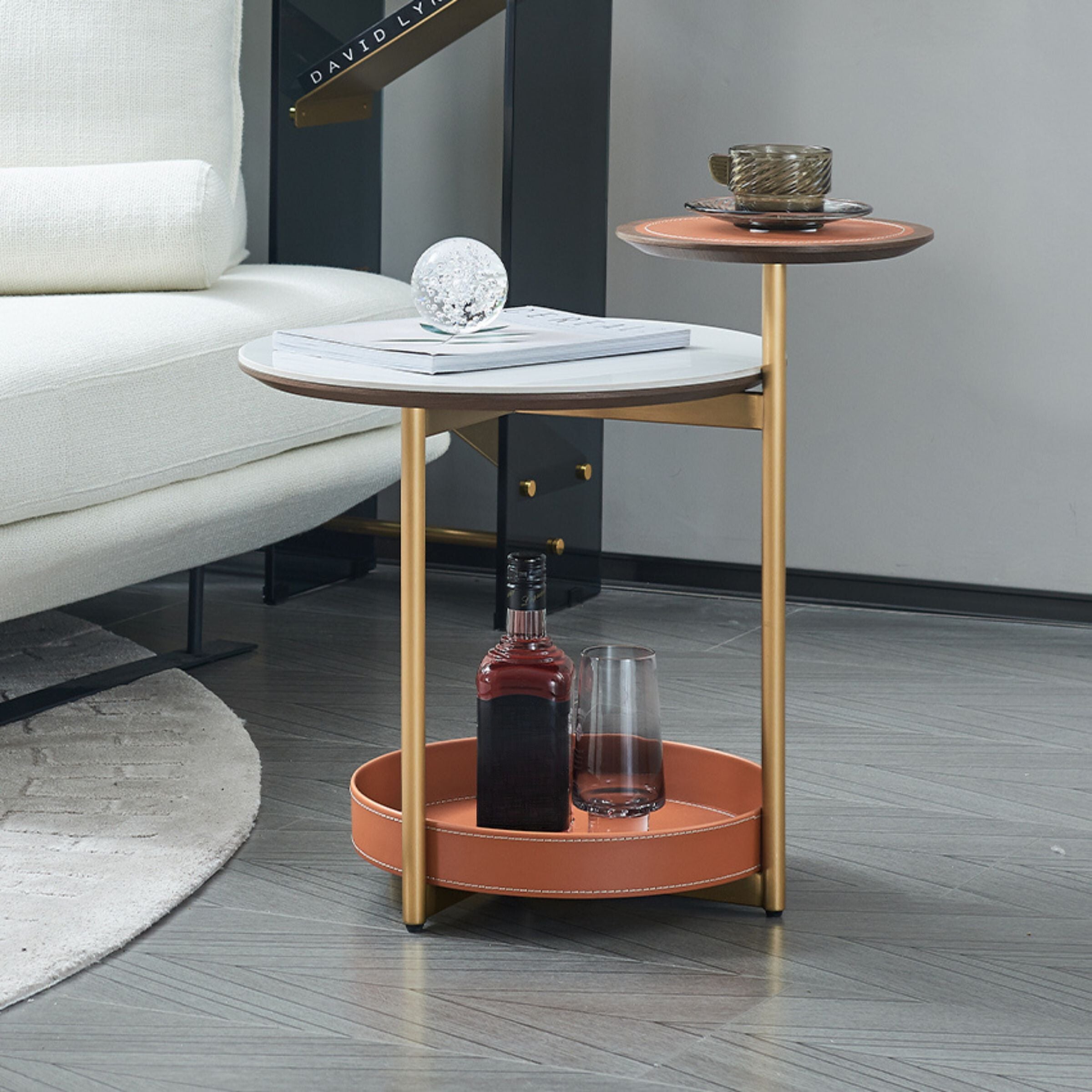 Mycroft Saddle Leather Side Table MLL-D47 -  Side Tables | طاولة جانبية جلد سرج مايكروفت - ebarza Furniture UAE | Shop Modern Furniture in Abu Dhabi & Dubai - مفروشات ايبازرا في الامارات | تسوق اثاث عصري وديكورات مميزة في دبي وابوظبي