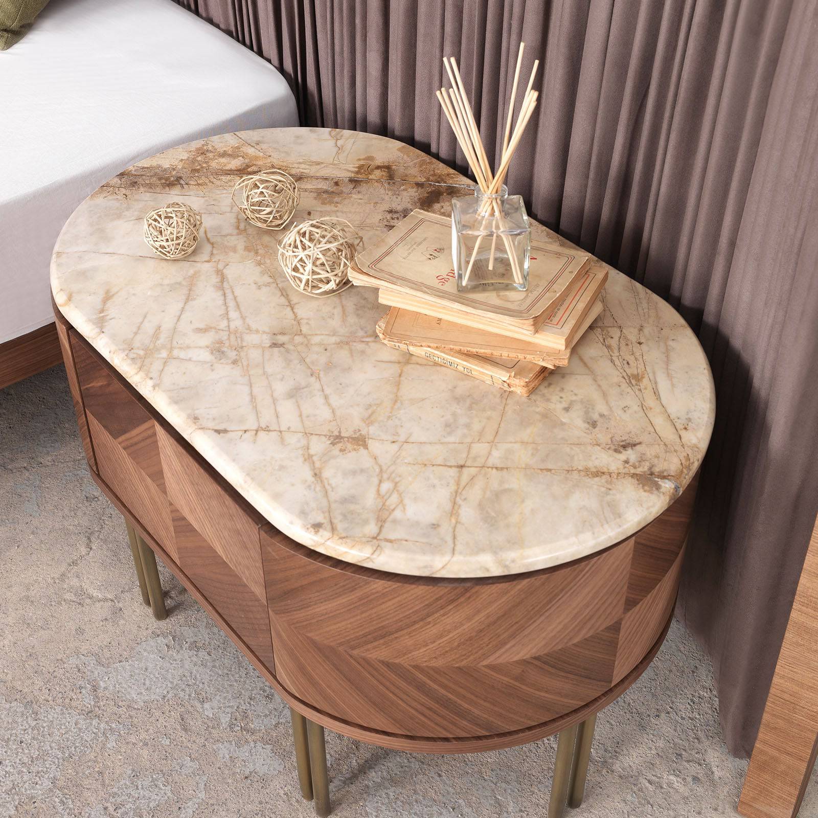 2X Eva Natural Marble Bedside Tables Eva-Side -  Bedside Tables | طاولتان السرير من الرخام الطبيعي ايفا - ebarza Furniture UAE | Shop Modern Furniture in Abu Dhabi & Dubai - مفروشات ايبازرا في الامارات | تسوق اثاث عصري وديكورات مميزة في دبي وابوظبي