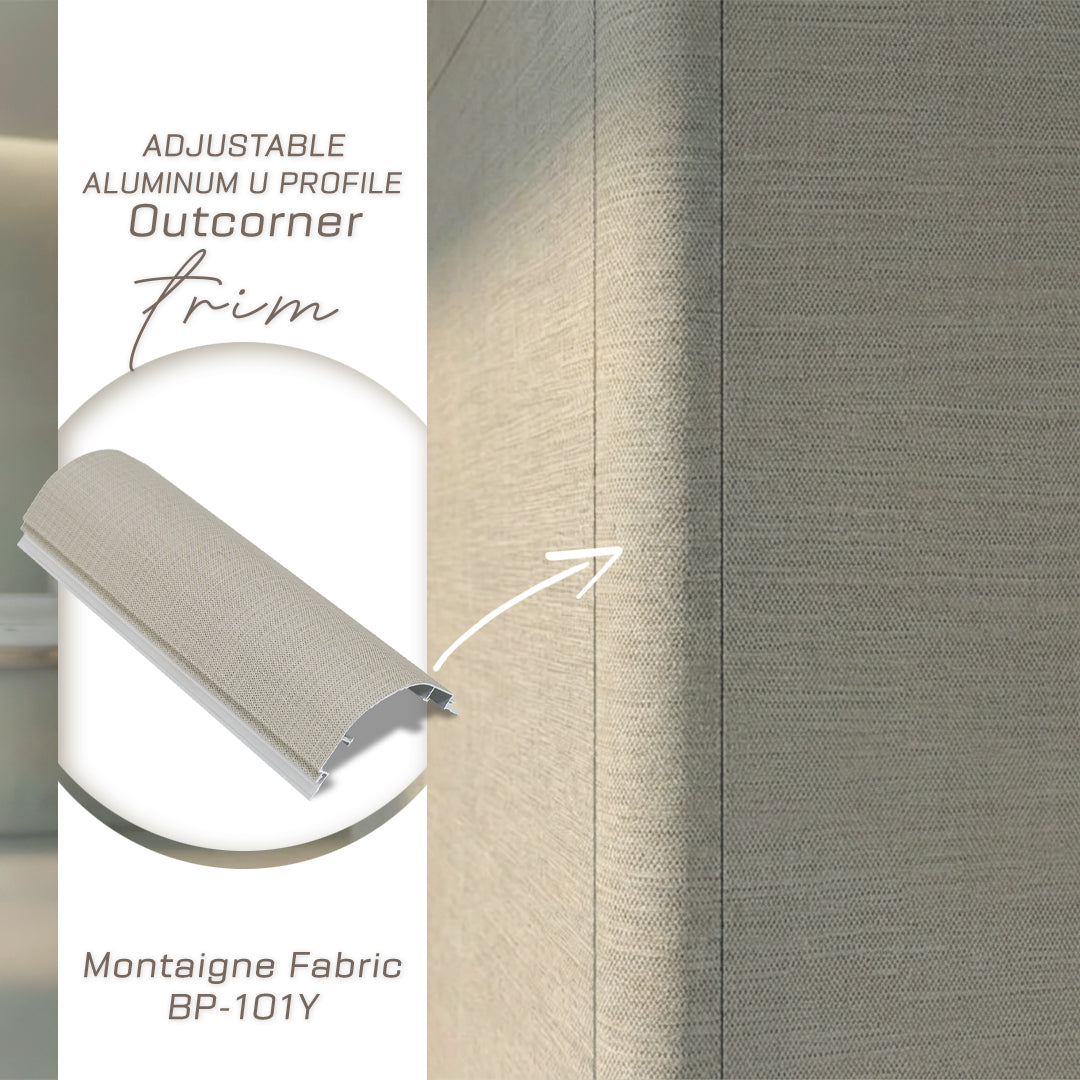 320H-ALUMINUM PROFILE- DESIGN SHAPE: Outcorner Trim COLOUR:  Montaigne Fabric BP-101Y