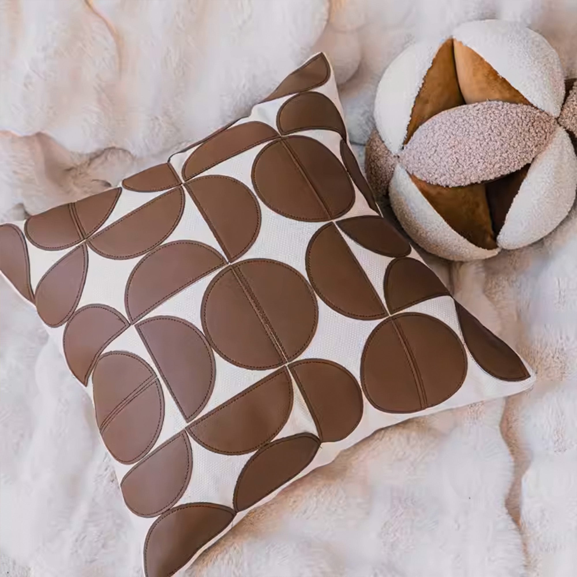 45x45 cm Semi-Circle Patchwork Cushion KD2257PU -  Cushions - ebarza Furniture UAE | Shop Modern Furniture in Abu Dhabi & Dubai - مفروشات ايبازرا في الامارات | تسوق اثاث عصري وديكورات مميزة في دبي وابوظبي