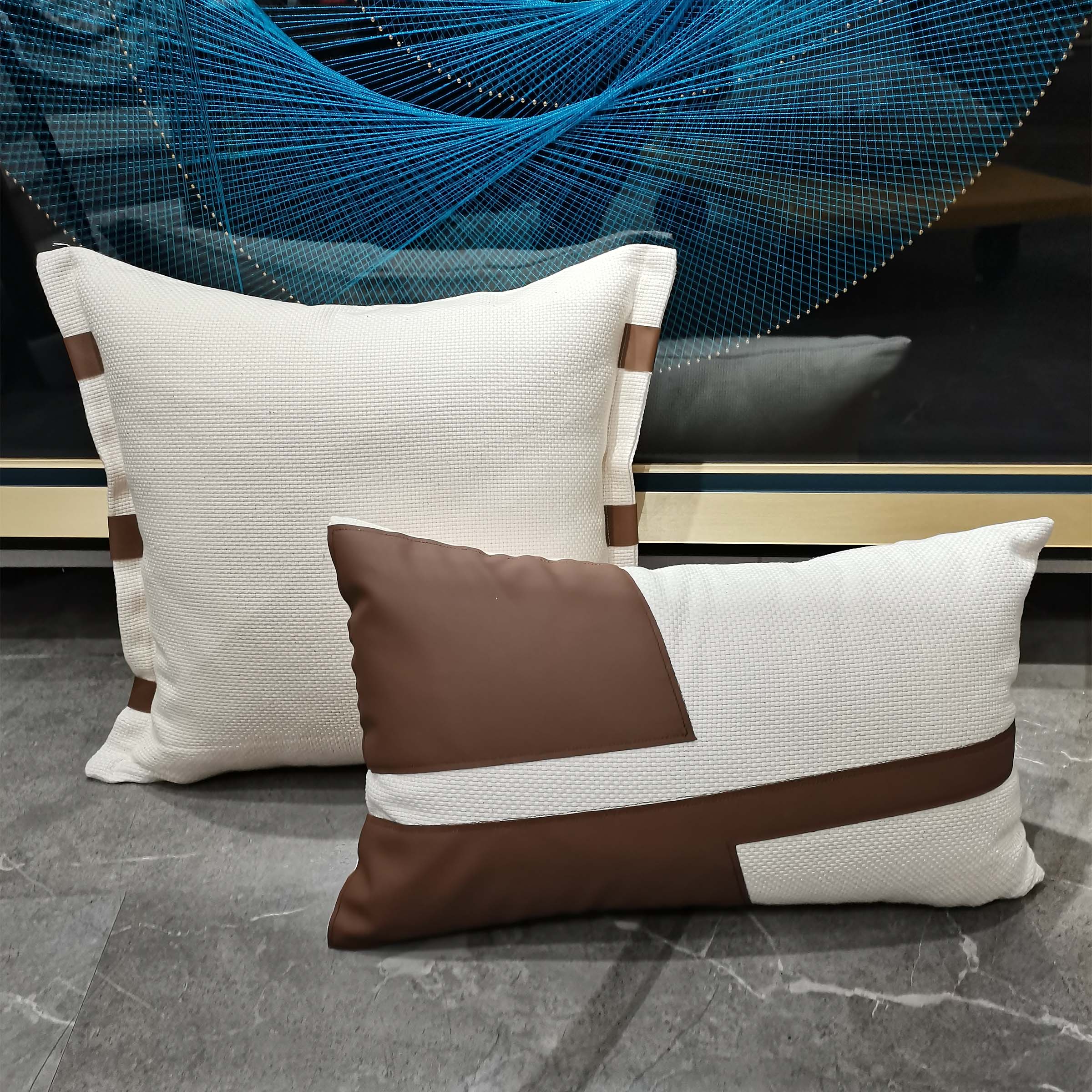 30x50cm Black and White Leather Waist Pillow YZ2356-Brown -  Cushions | وسادة خصر من الجلد باللونين الأبيض والأسود مقاس 30 × 50 سم - ebarza Furniture UAE | Shop Modern Furniture in Abu Dhabi & Dubai - مفروشات ايبازرا في الامارات | تسوق اثاث عصري وديكورات مميزة في دبي وابوظبي