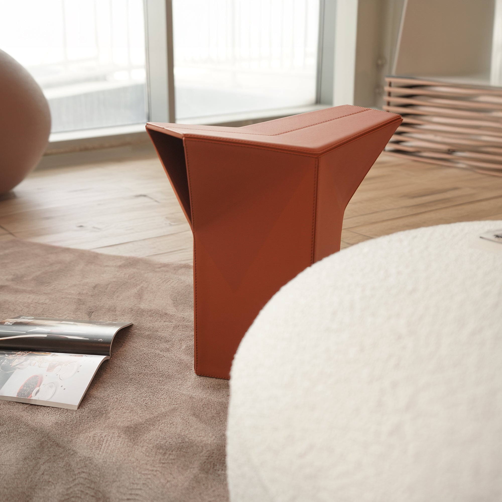 Microfiber Saddle Leather Side Table/ low stool JK-D161 orange -  Side Tables - ebarza Furniture UAE | Shop Modern Furniture in Abu Dhabi & Dubai - مفروشات ايبازرا في الامارات | تسوق اثاث عصري وديكورات مميزة في دبي وابوظبي