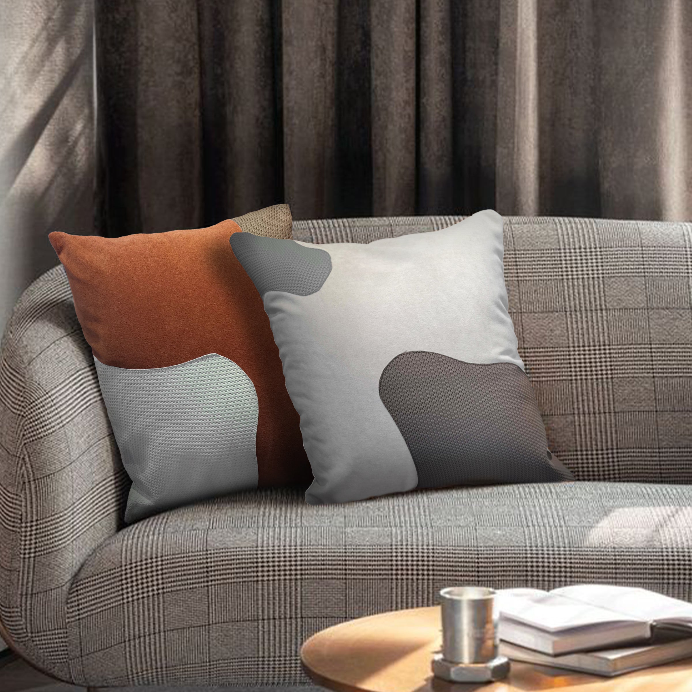 53x53Cm Patchwork Cushion KD2356 -GREY&WHITE -  Cushions - ebarza Furniture UAE | Shop Modern Furniture in Abu Dhabi & Dubai - مفروشات ايبازرا في الامارات | تسوق اثاث عصري وديكورات مميزة في دبي وابوظبي