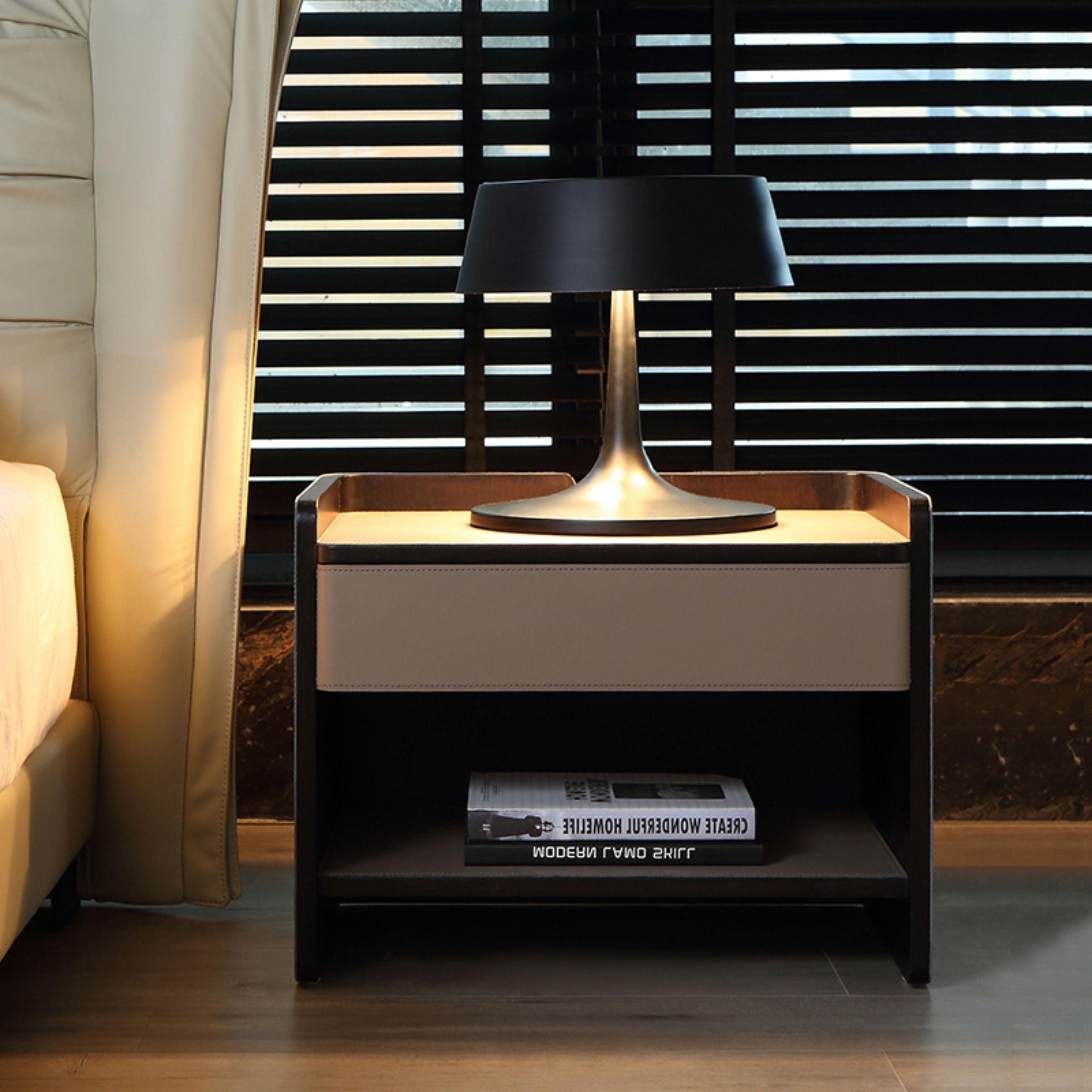 Mycroft Saddle Leather Bedside Table MLL-T37 -  Side Tables | طاولة سرير جانبية من الجلد من مايكروفت - ebarza Furniture UAE | Shop Modern Furniture in Abu Dhabi & Dubai - مفروشات ايبازرا في الامارات | تسوق اثاث عصري وديكورات مميزة في دبي وابوظبي